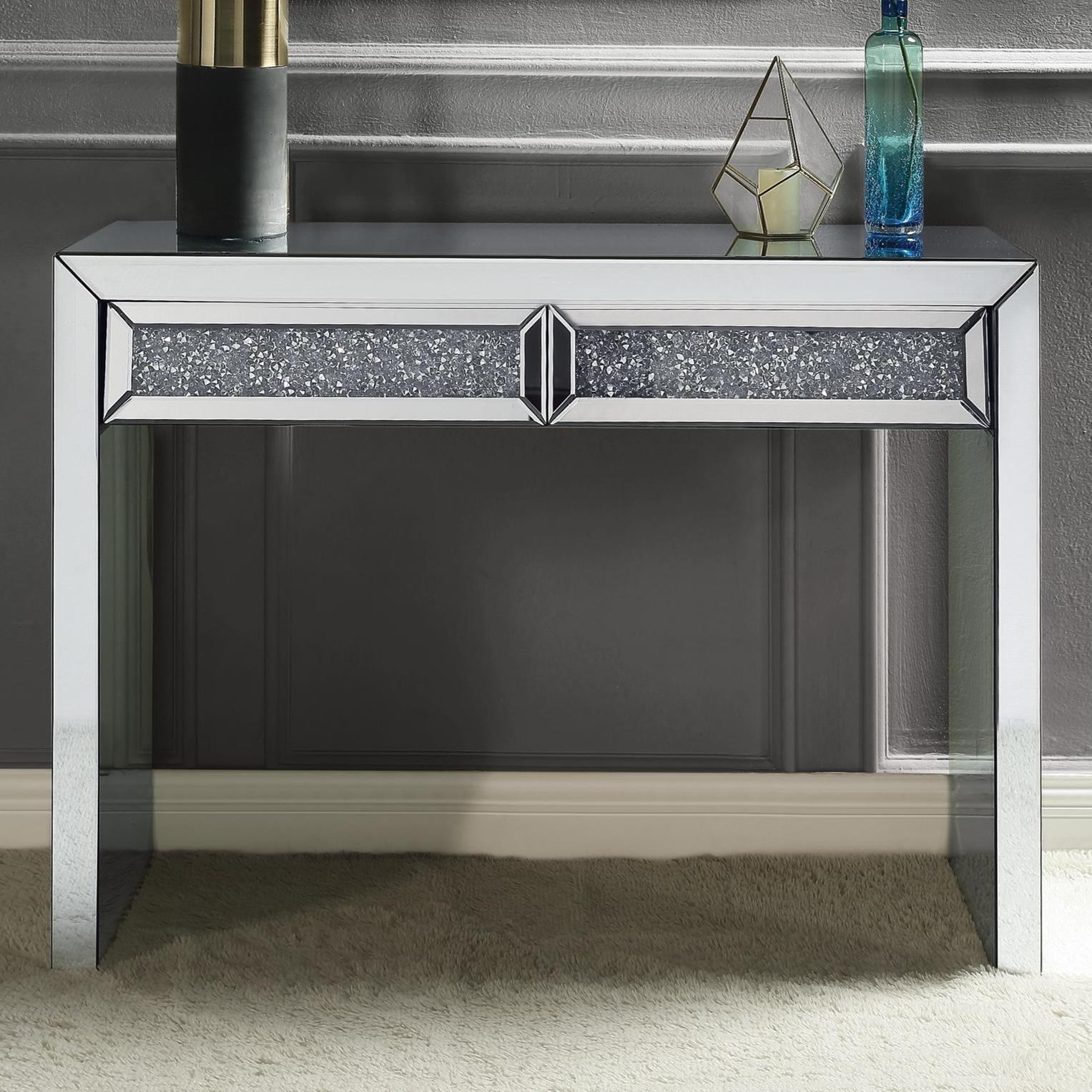 Acme Furniture Noralie Glam Mirrored Console Table with 2Drawers