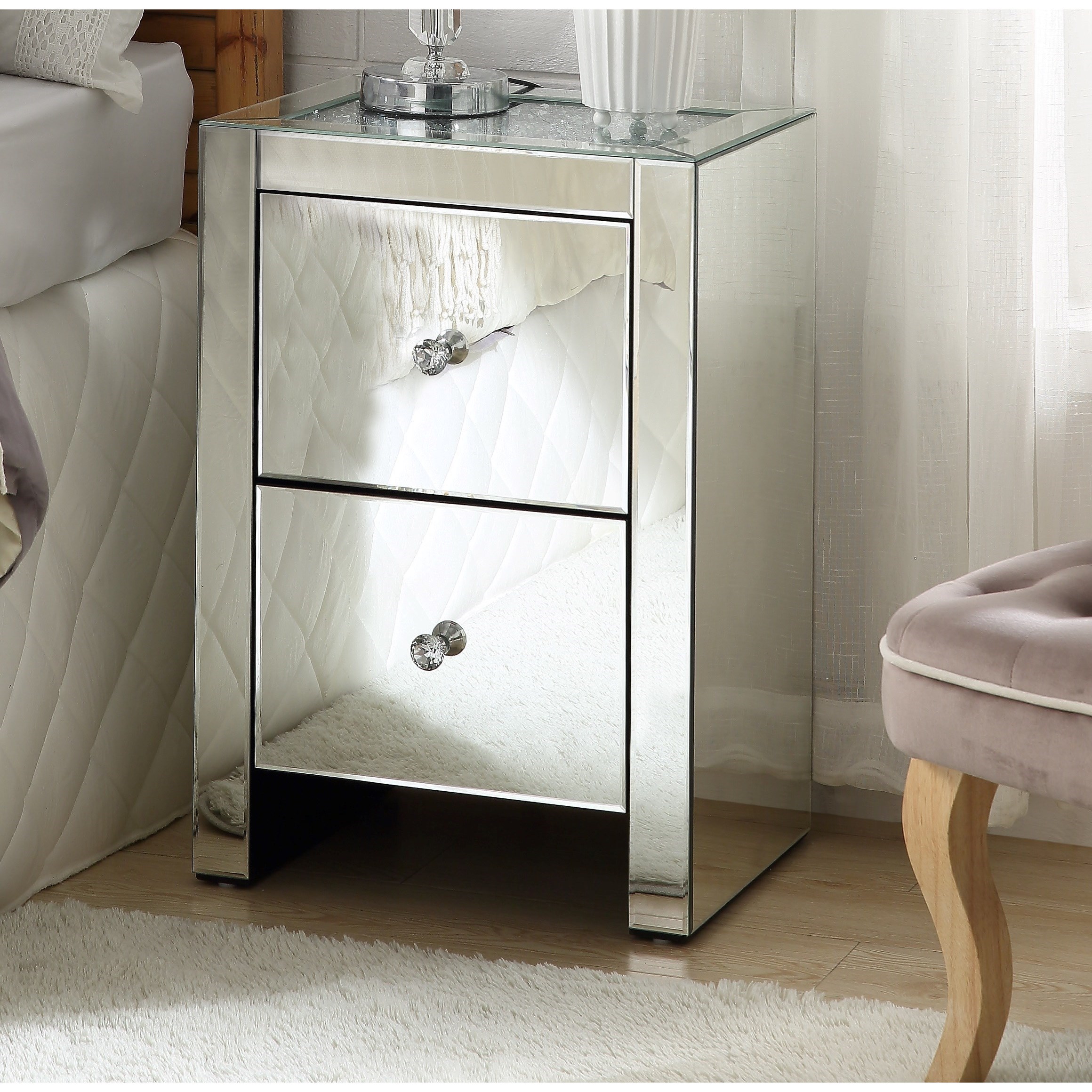 Acme Furniture Noralie Glam Mirrored 2Drawer Nightstand A1 Furniture