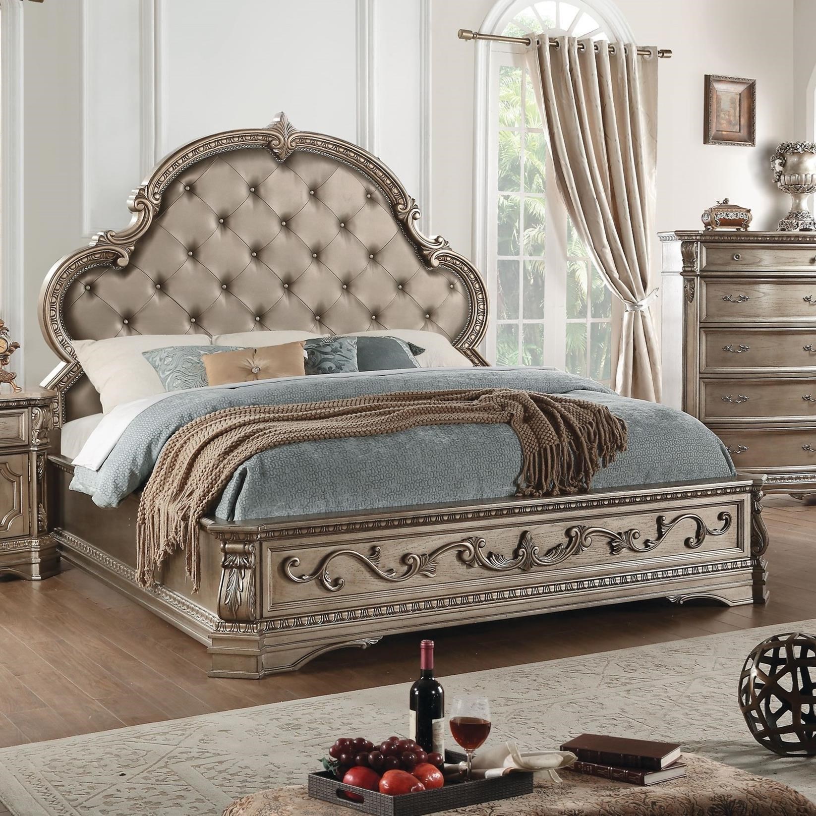 Acme Furniture Northville Traditional Tufted Queen Bed with Faux Leather Headboard Dream Home
