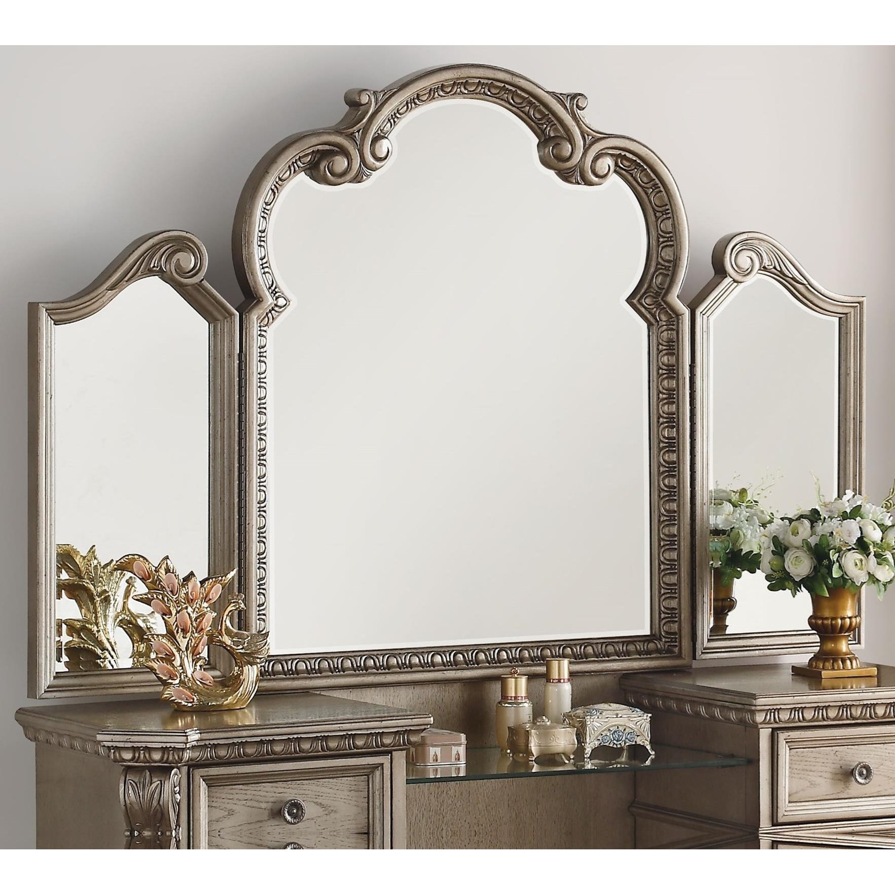 Acme Furniture Northville Traditional Trifold Vanity Mirror A1 Furniture & Mattress Vanity