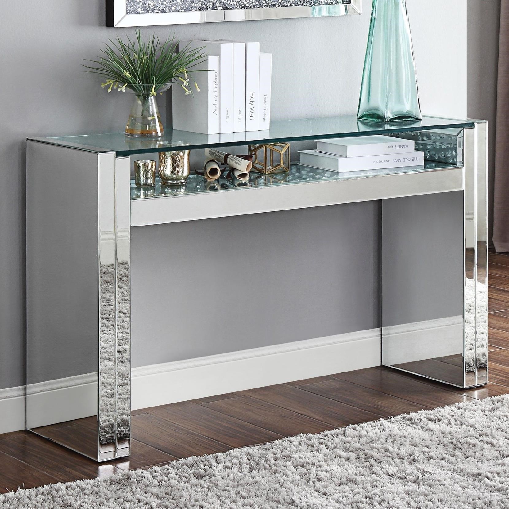 Acme Furniture Nysa Contemporary Mirrored Sofa Table with Glass Top