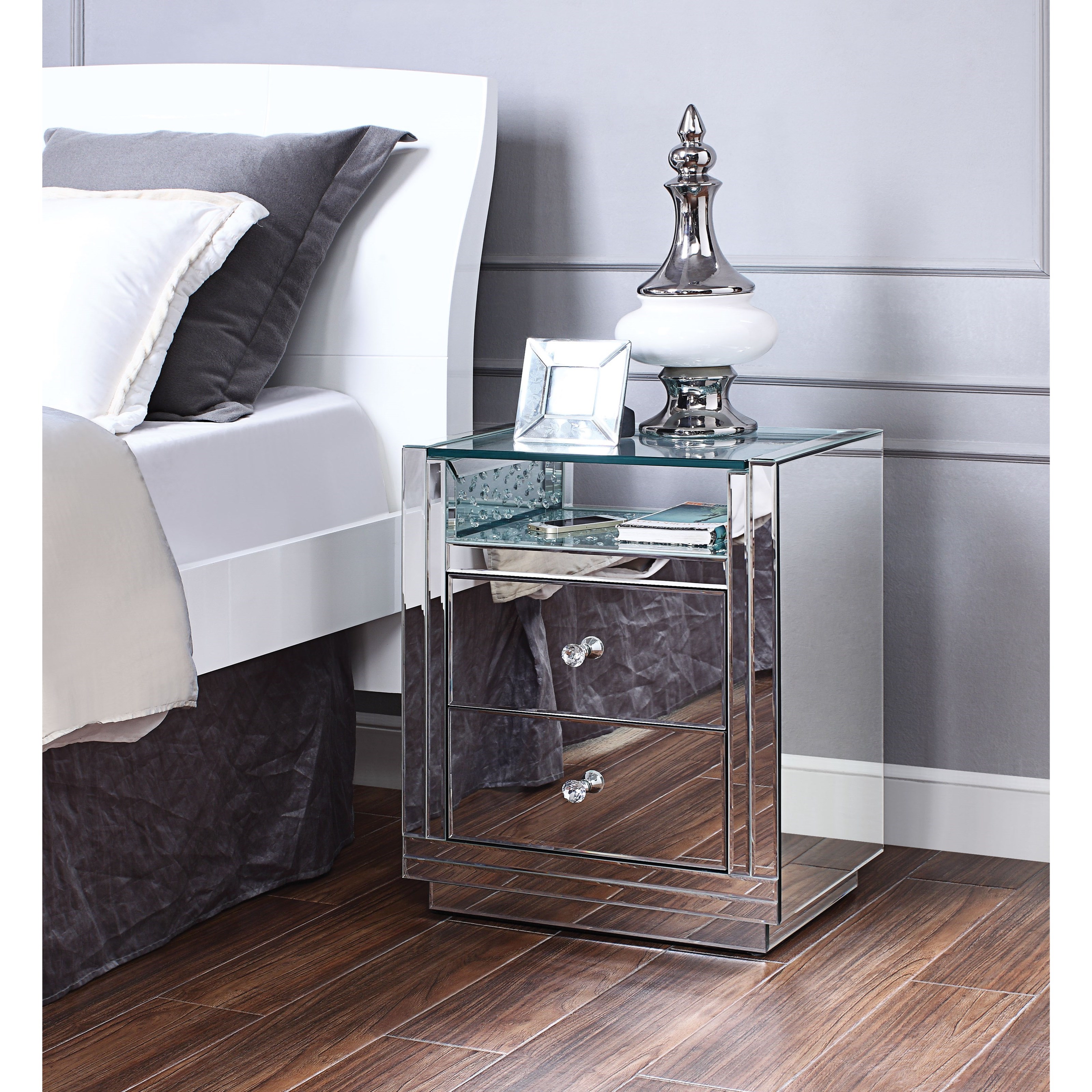 Acme Furniture Nysa Glam Mirrored 2Drawer Nightstand with Storage
