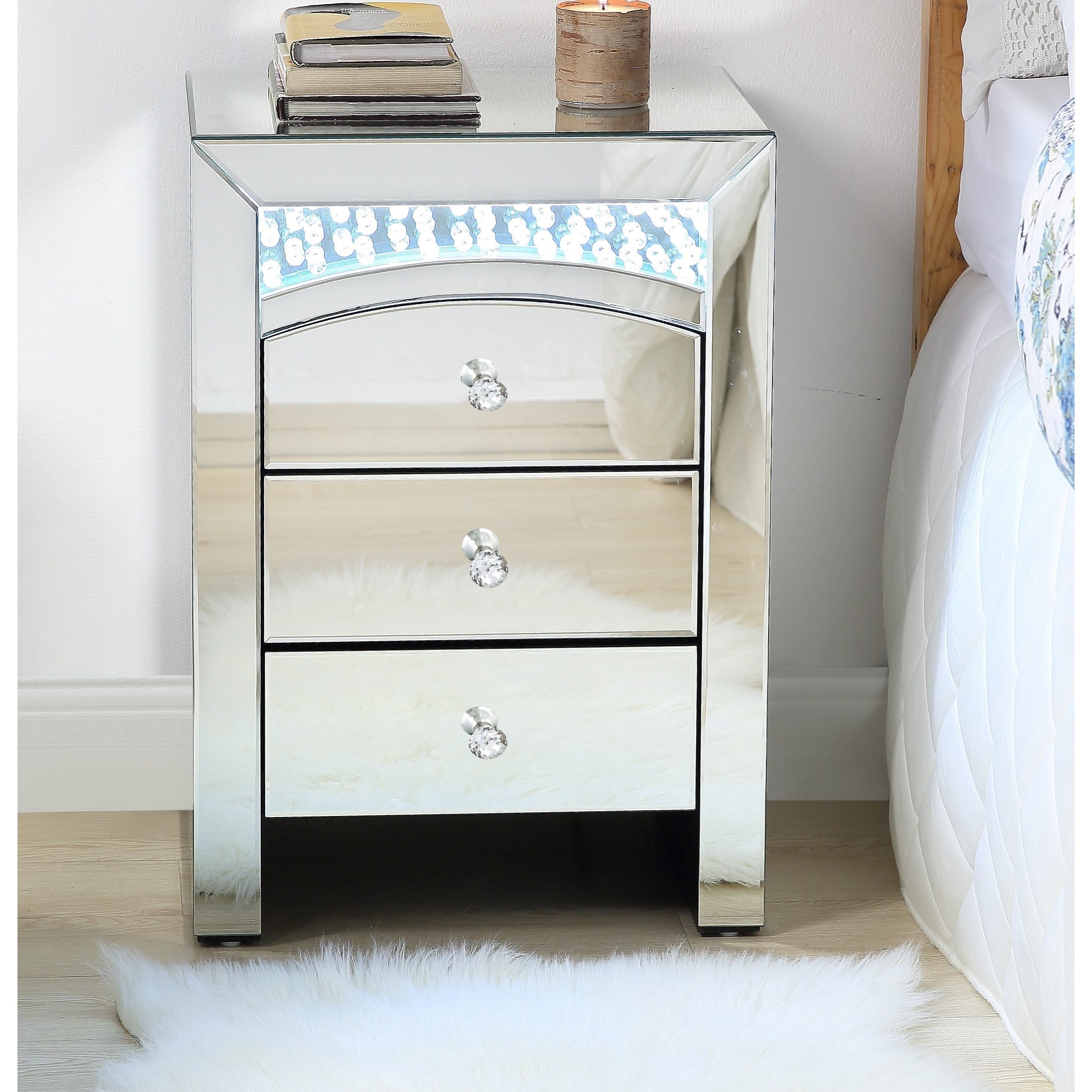 Acme Furniture Nysa Glam Mirrored Nightstand with LED Lighting Value