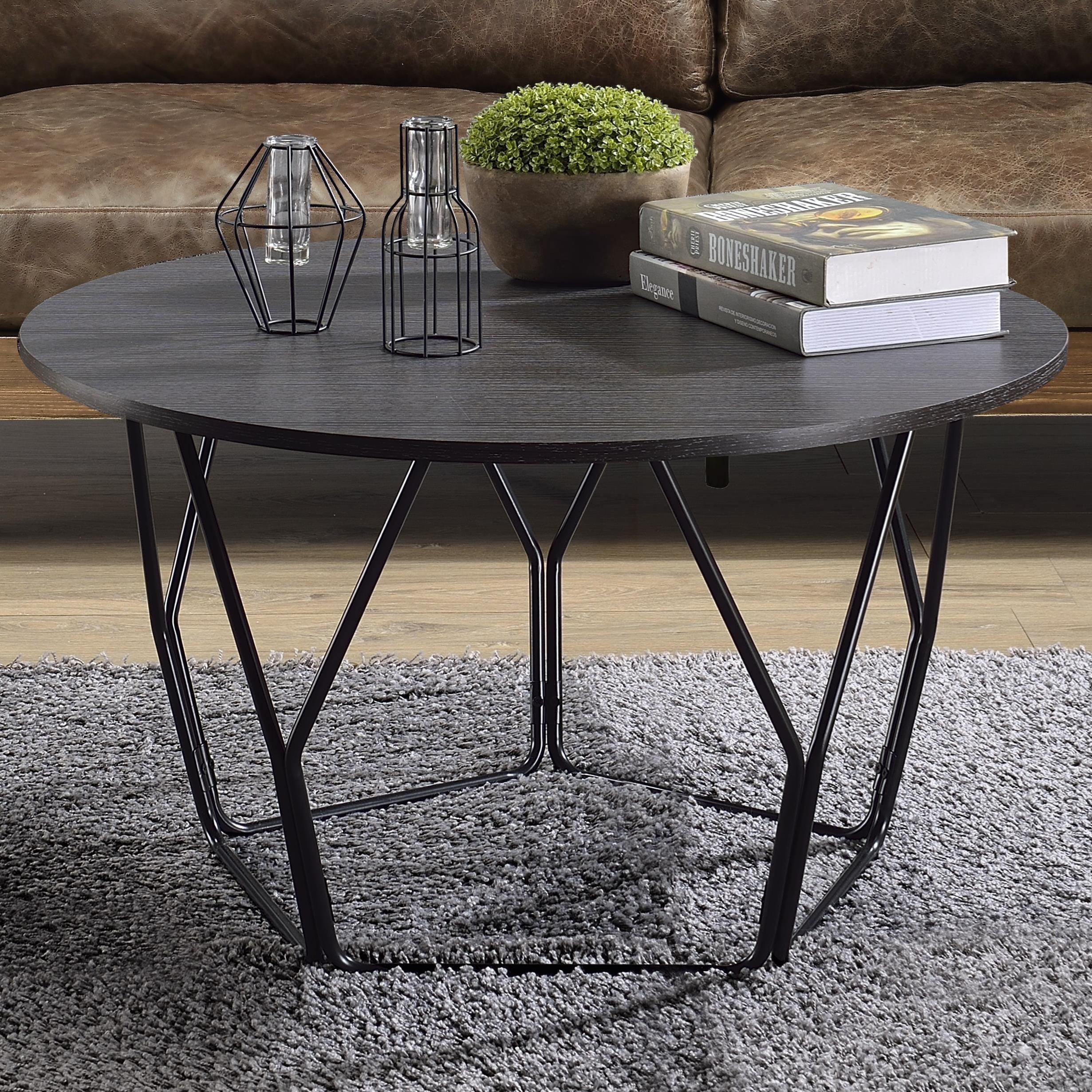 Acme Furniture Sytira Industrial Coffee Table with Drum Shape Metal
