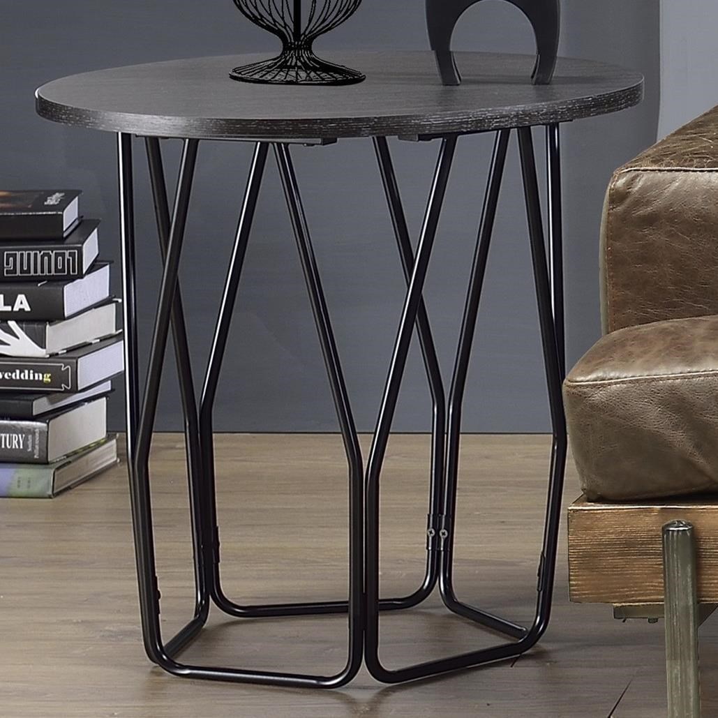 Acme Furniture Sytira Industrial End Table with Drum Shape Metal Base