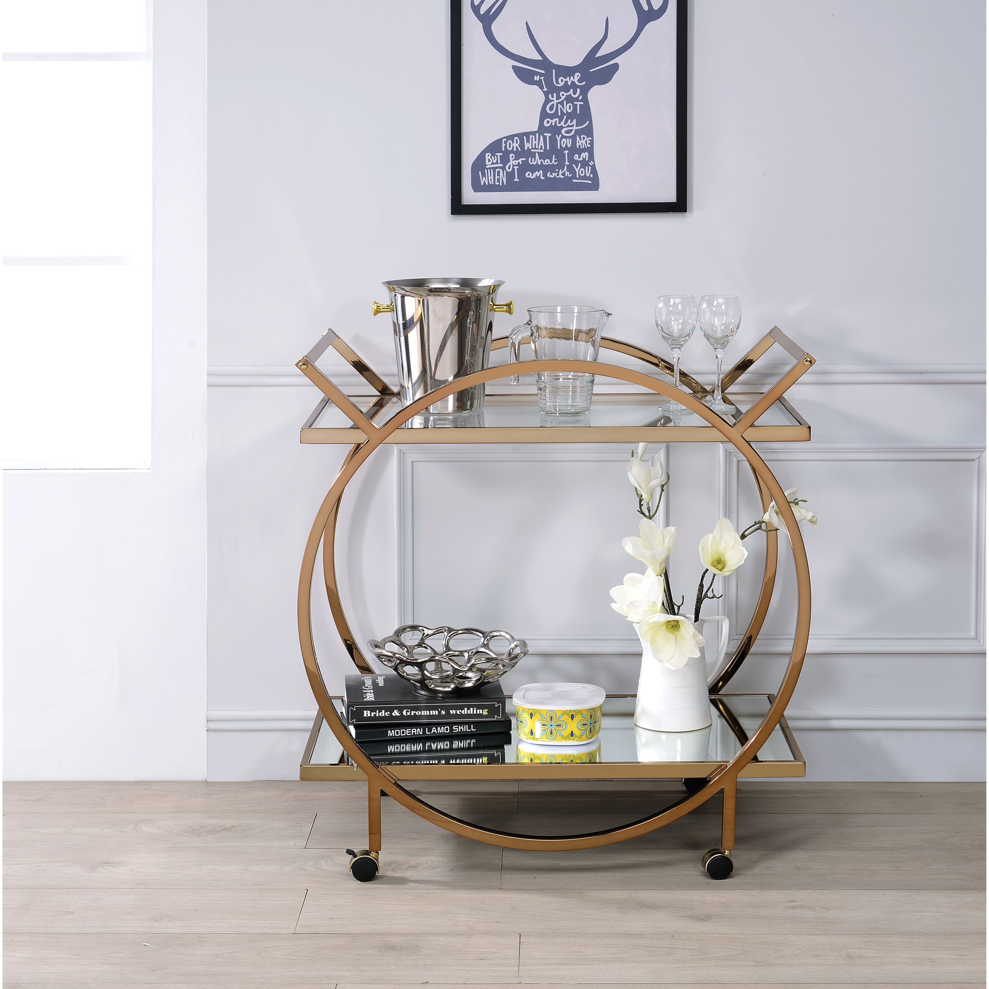 Acme Furniture Traverse Circular Serving Cart with Mirror Glass