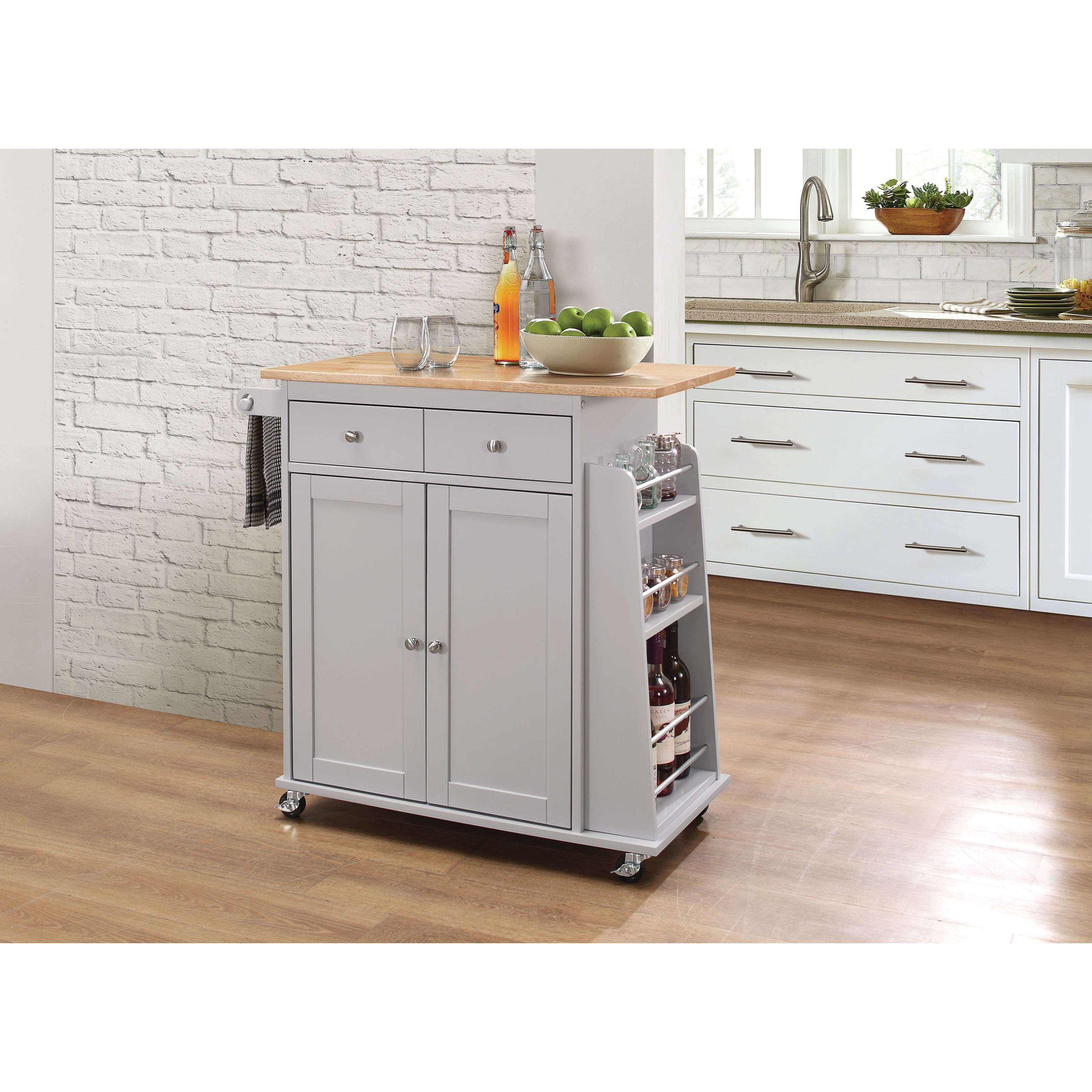 Acme Furniture Tullarick Gray Finish Kitchen Cart with Wood Top Value