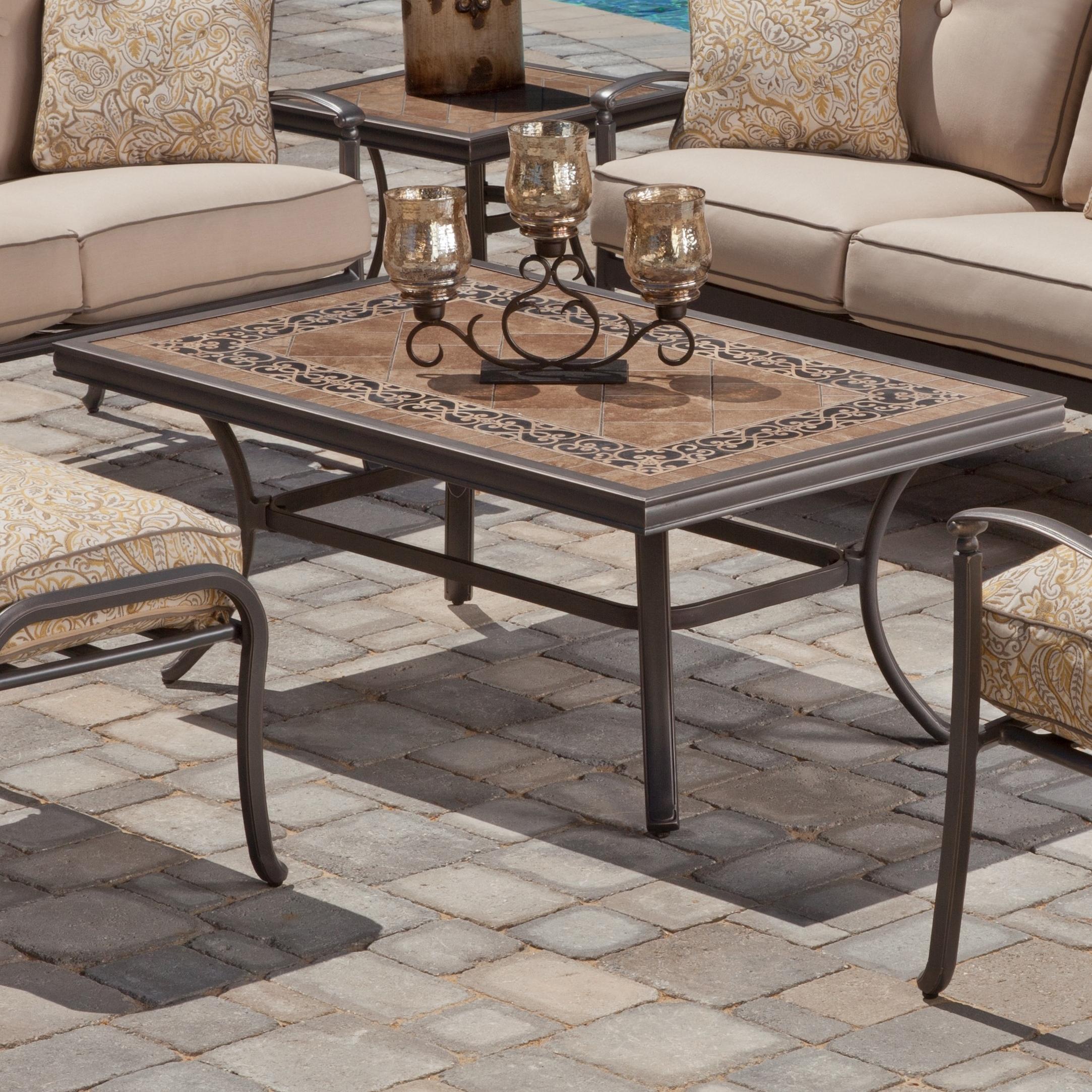 Agio Tradition Alumicast Outdoor Porcelain Top Rectangle Coffee Table AHFA Outdoor Cocktail