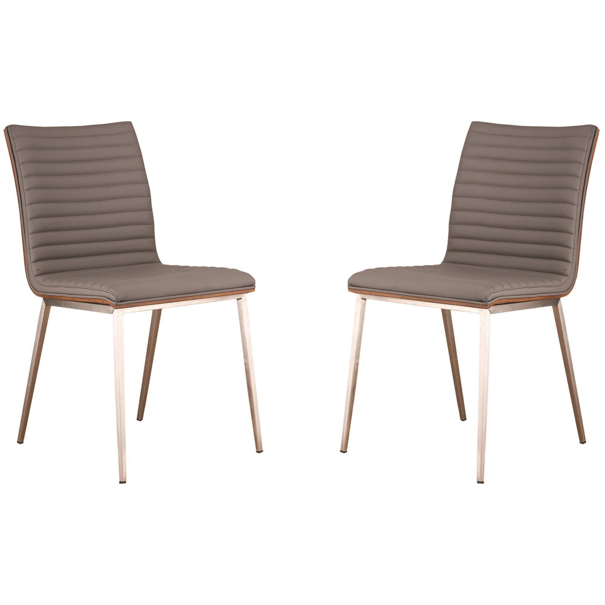 Cafe Brushed Stainless Steel Dining Chair in Gray Faux Leather with