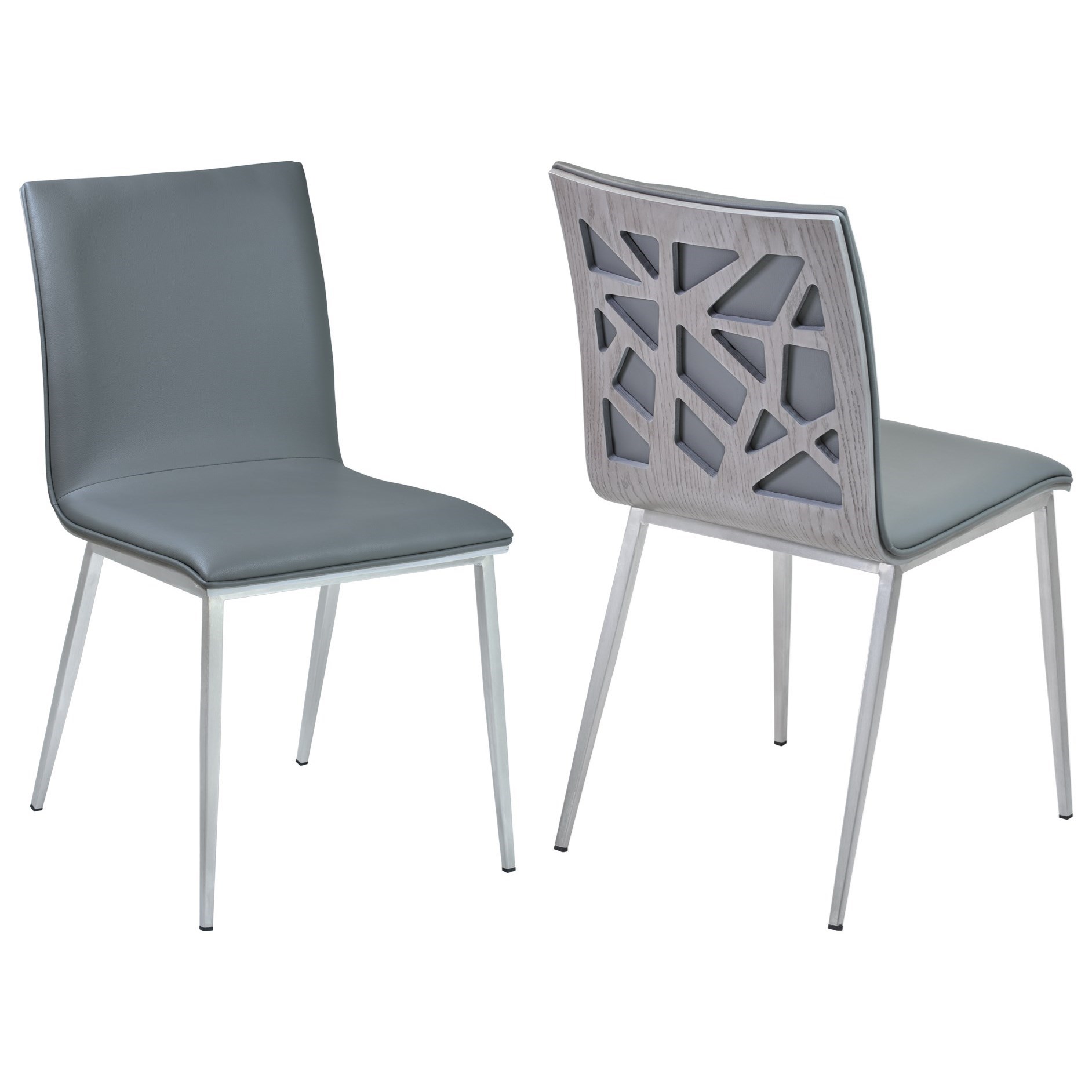 Crystal LCCRSIGRBS Dining Chair in Gray Faux Leather with Brushed