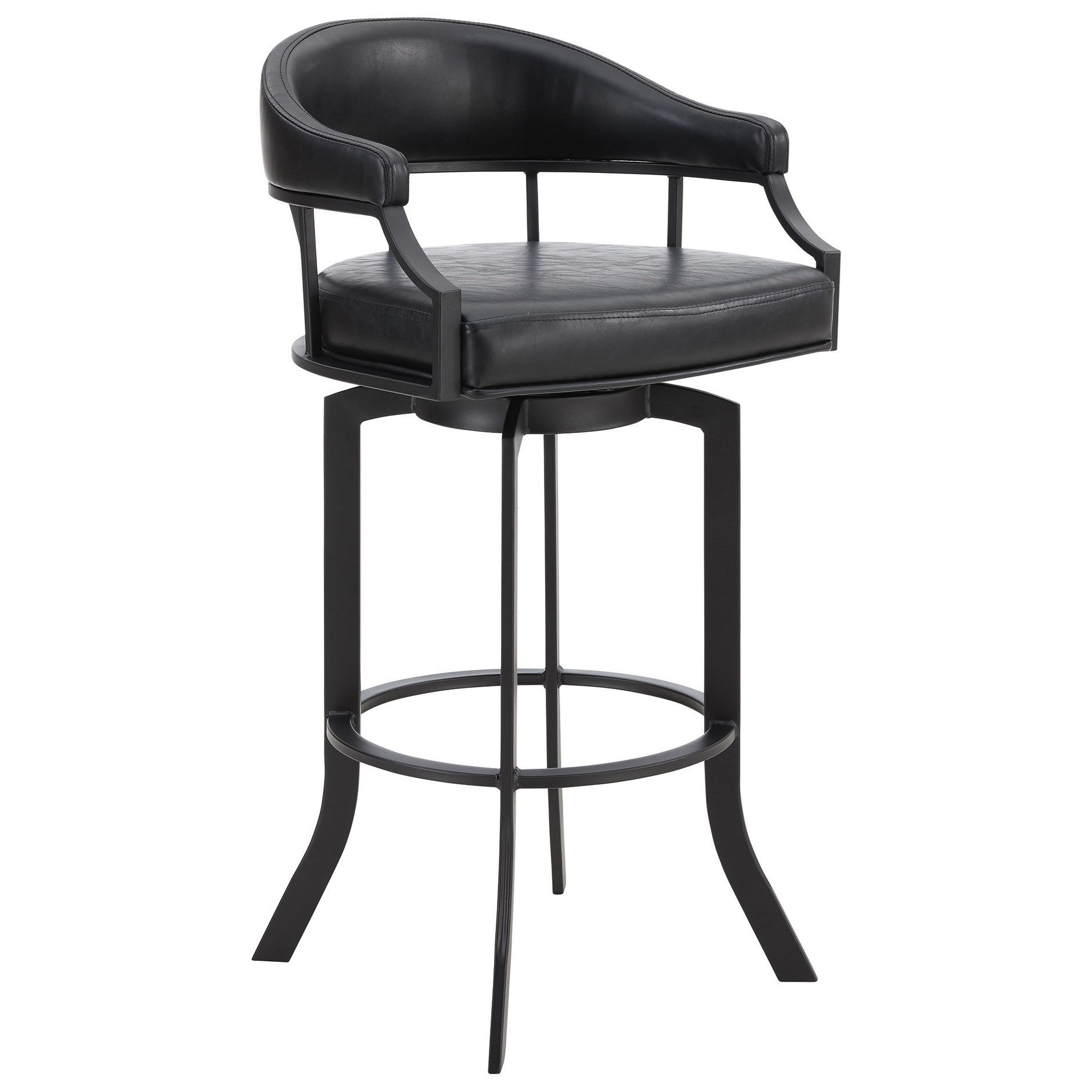 Armen Living Edy Swivel 30" Black Powder Coated and Black Faux Leather