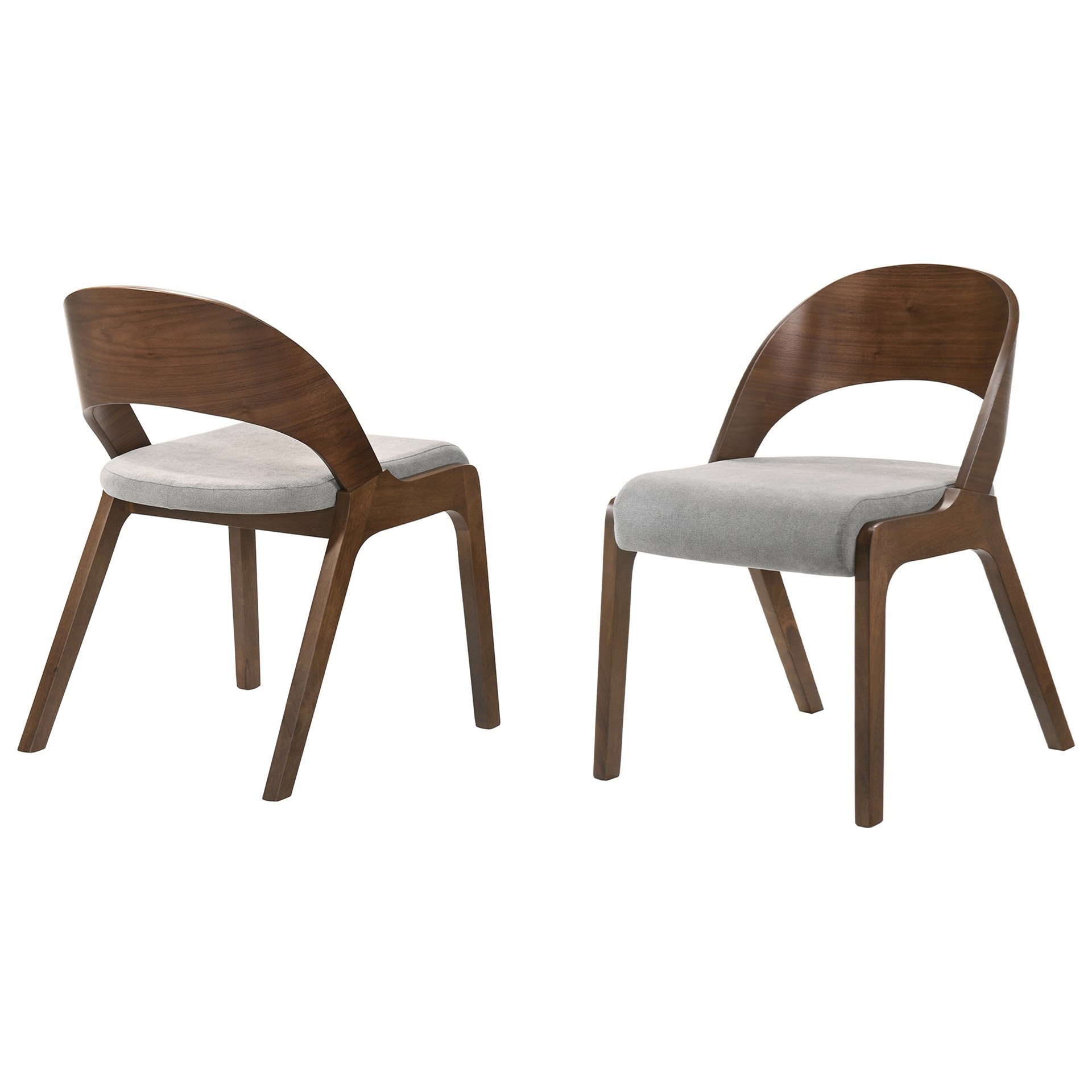 Polly MidCentury Modern Dining Accent Chairs in Walnut Finish and Grey Fabric Set of 2