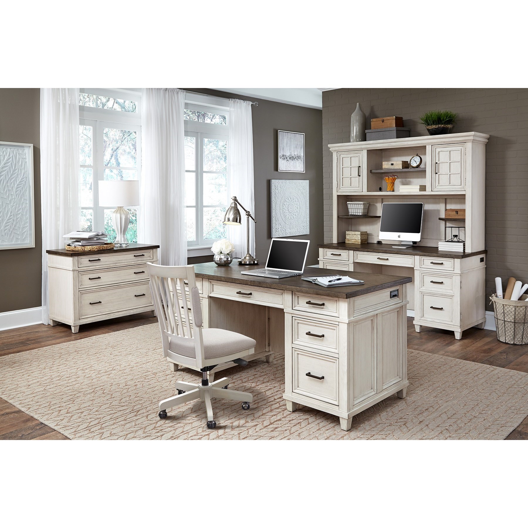 Aspenhome Caraway Casual Executive Desk with Drop Front Keyboard Drawer