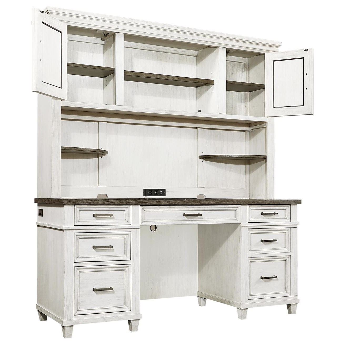 Aspenhome Caraway Casual Credenza Desk and Hutch with Adjustable