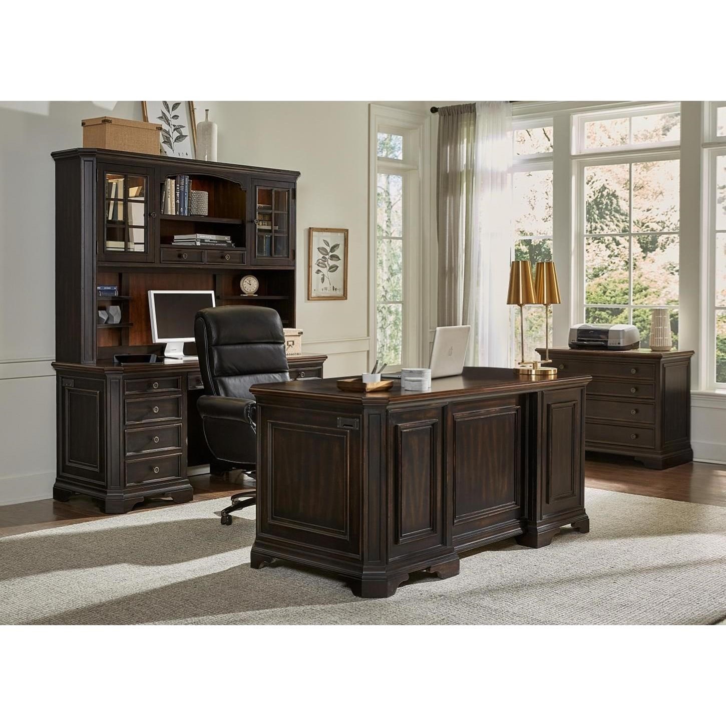 Aspenhome Hampton Transitional 8-Drawer 66" Executive Desk with AC