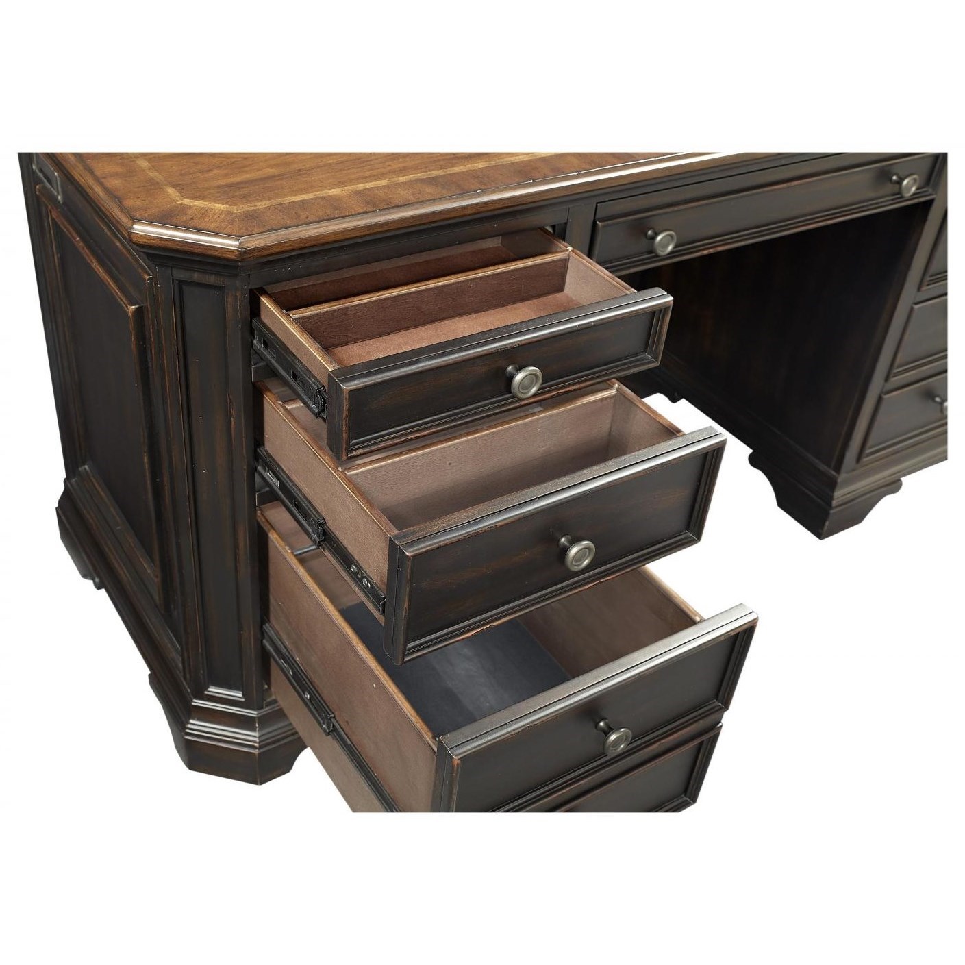 Aspenhome Hampton Transitional 8Drawer Credenza Desk and Hutch with