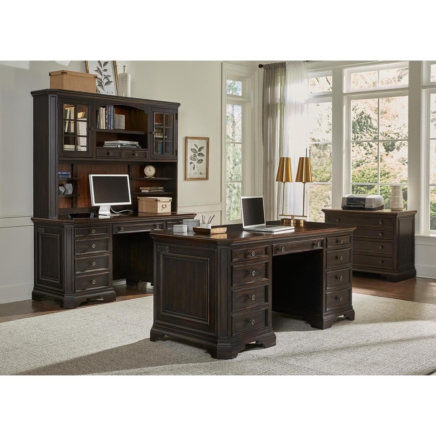 Aspenhome Hampton Transitional 8Drawer Credenza Desk with FeltLined