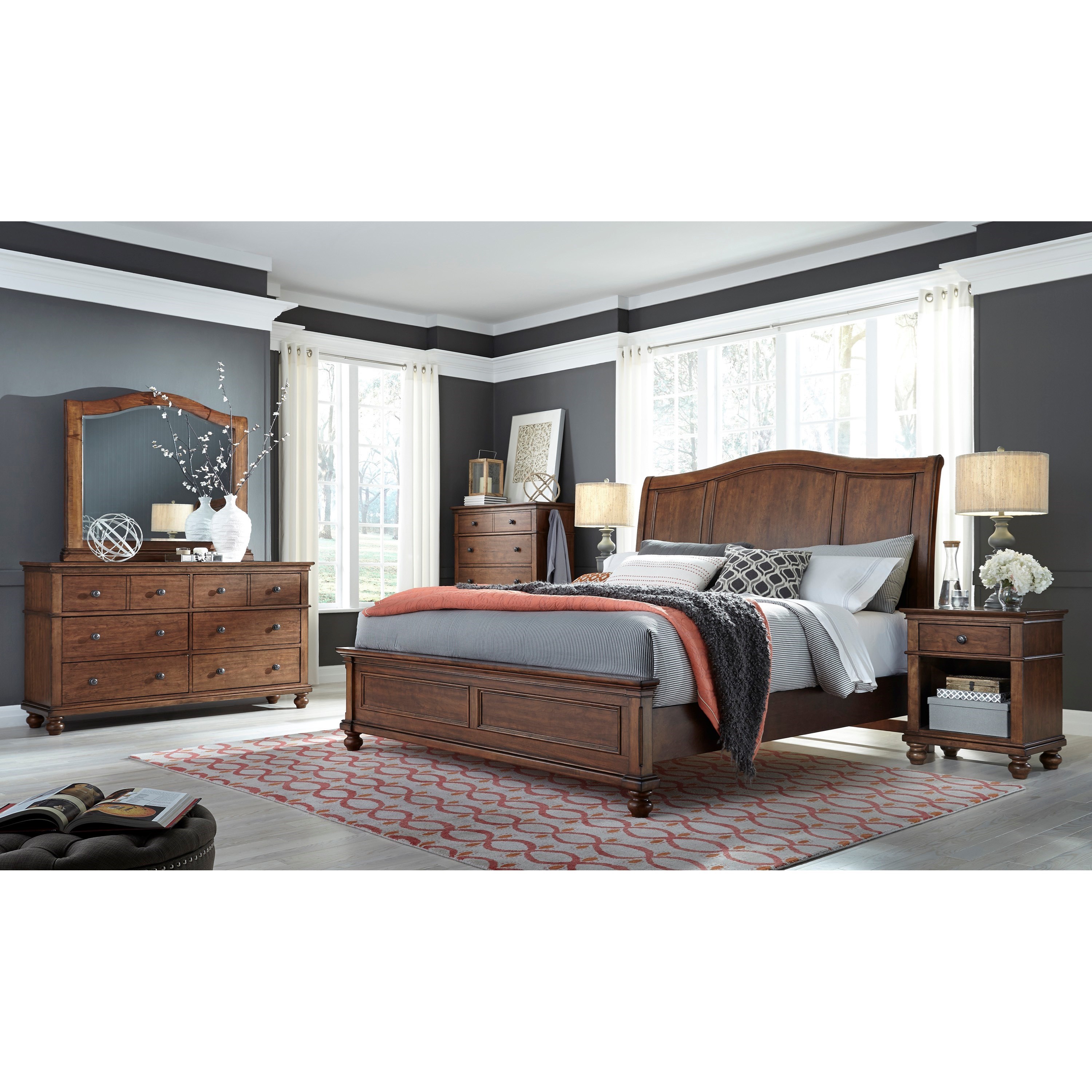 Aspenhome Oxford Transitional King Sleigh Bed with USB Ports Belfort