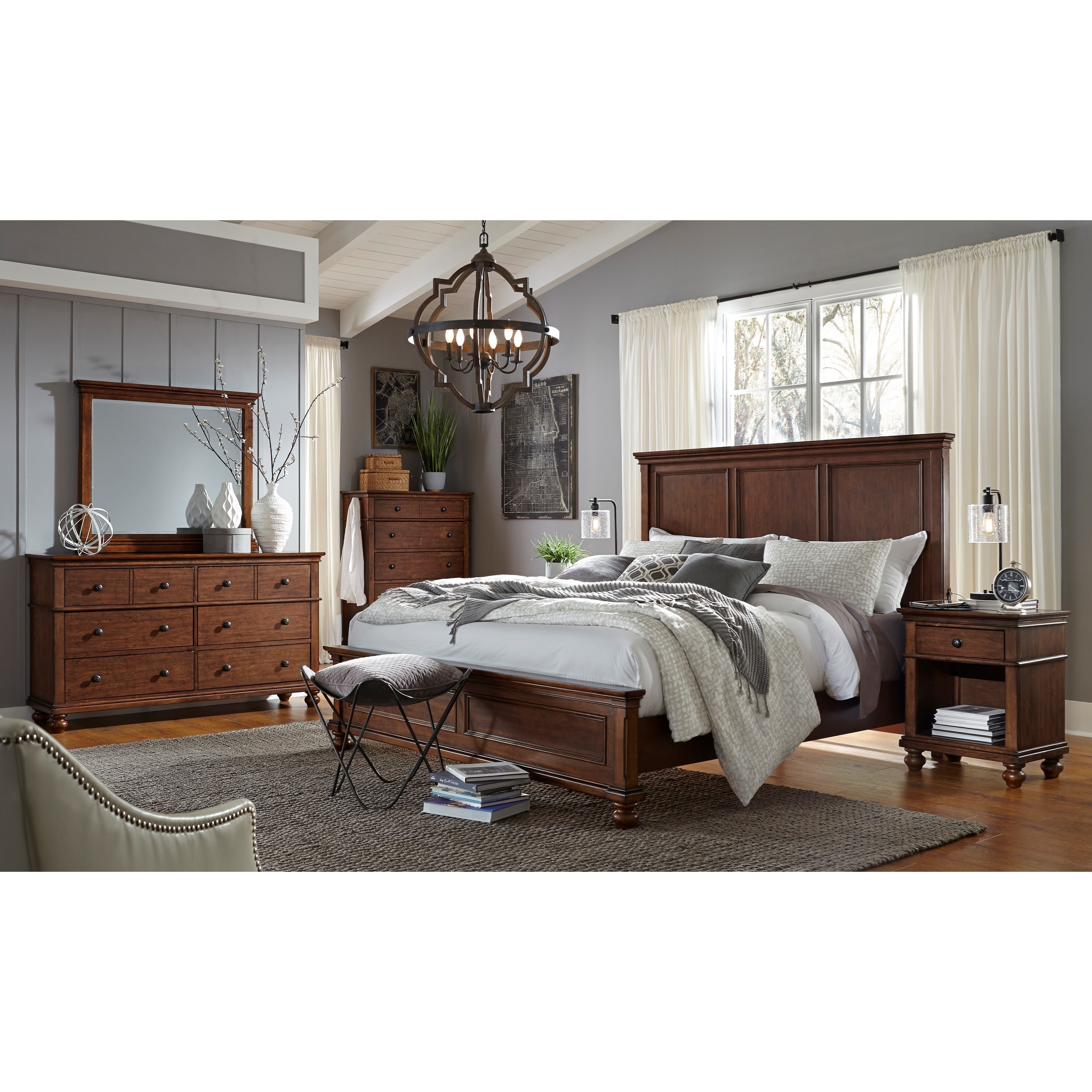 Aspenhome Oxford Transitional Queen Panel Bed with USB Ports Wayside