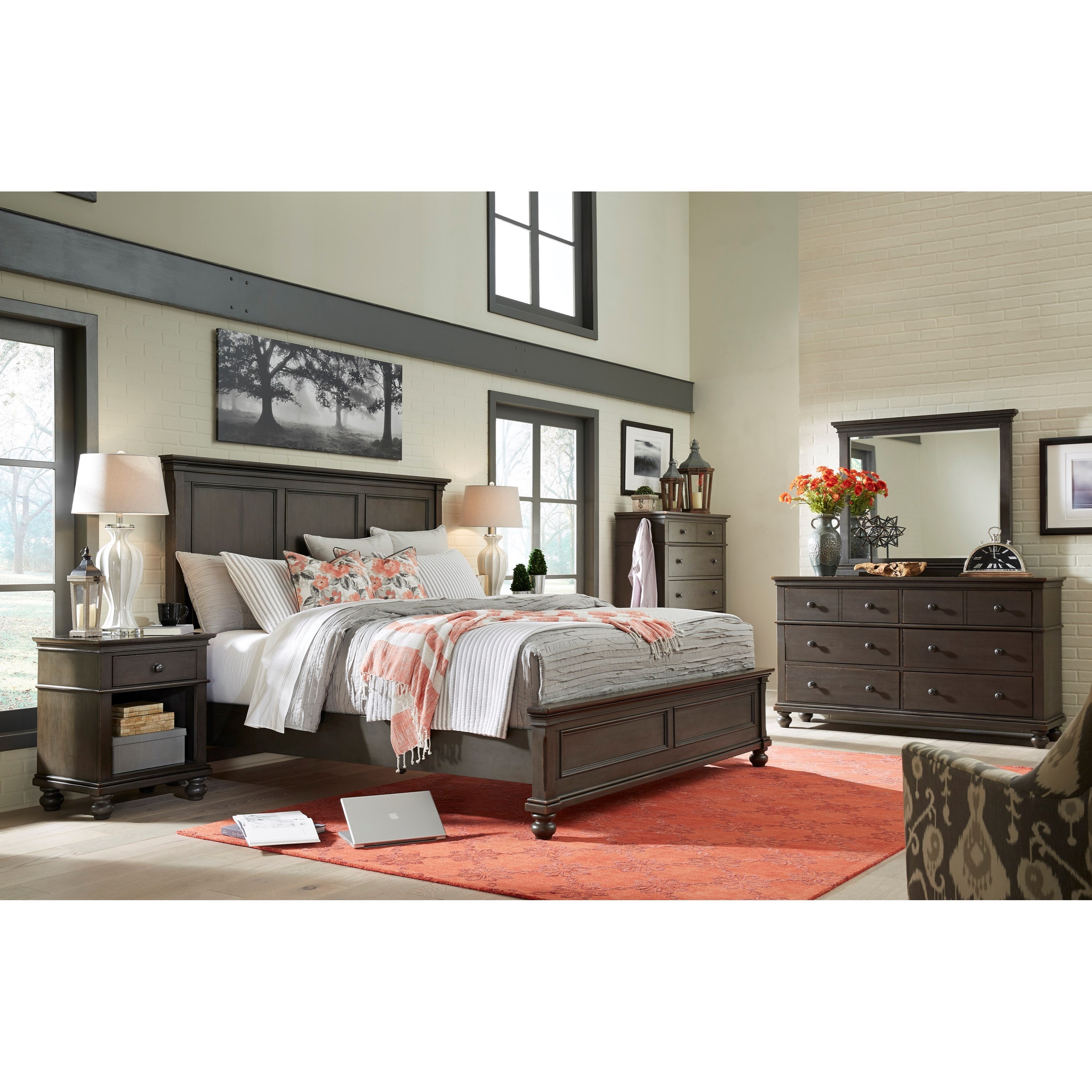 Aspenhome Oxford Transitional King Panel Bed with USB Ports Belfort