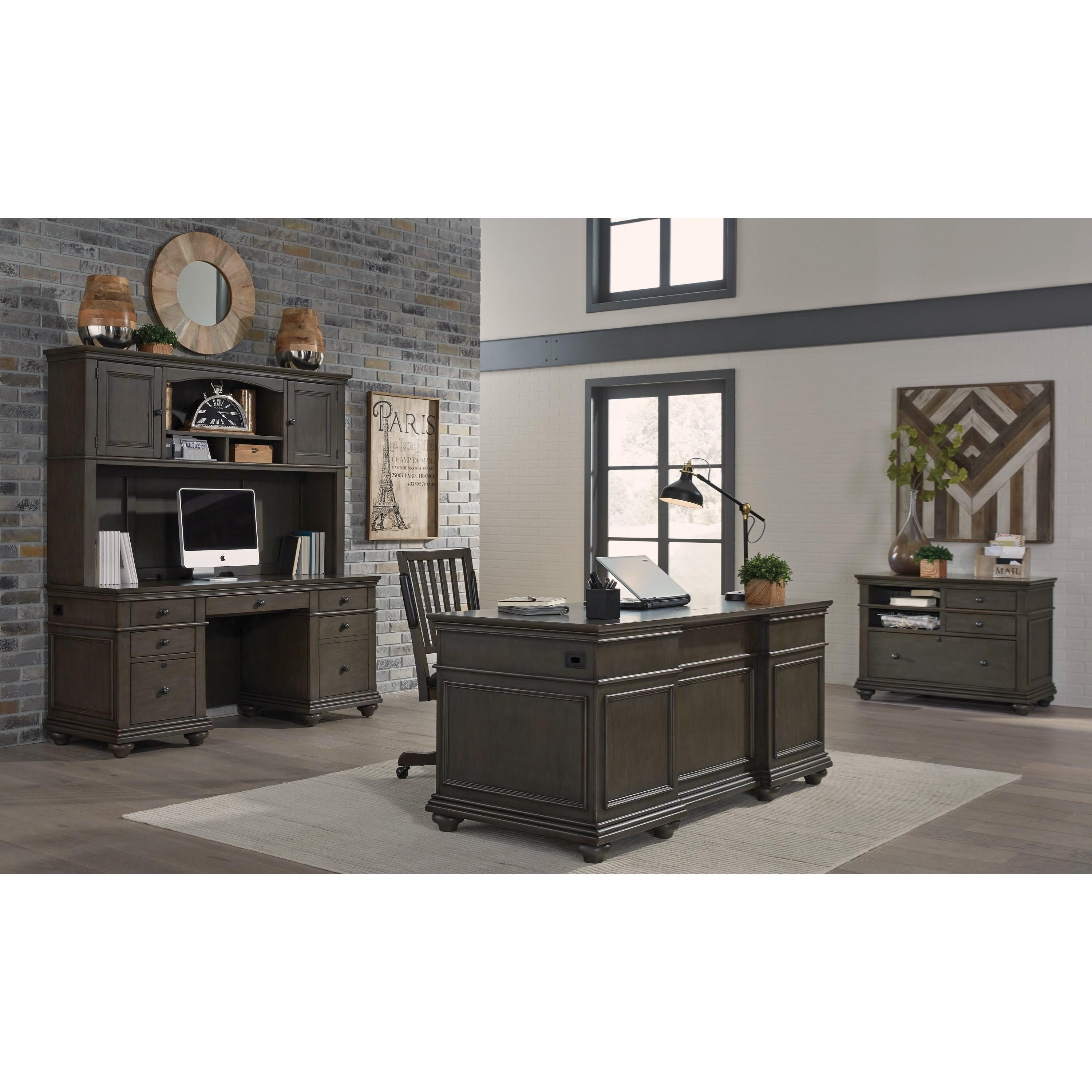Aspenhome Oxford Executive Desk with Locking File Drawers Godby Home
