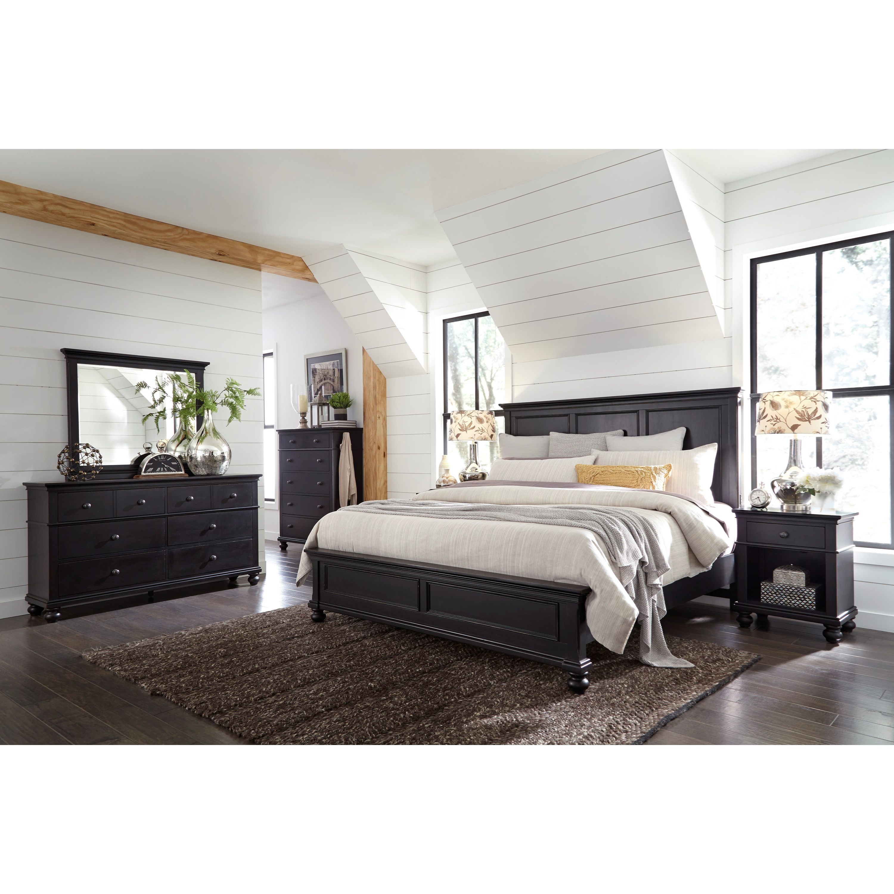 Aspenhome Oxford Transitional Queen Panel Bed with USB Ports Conlin's