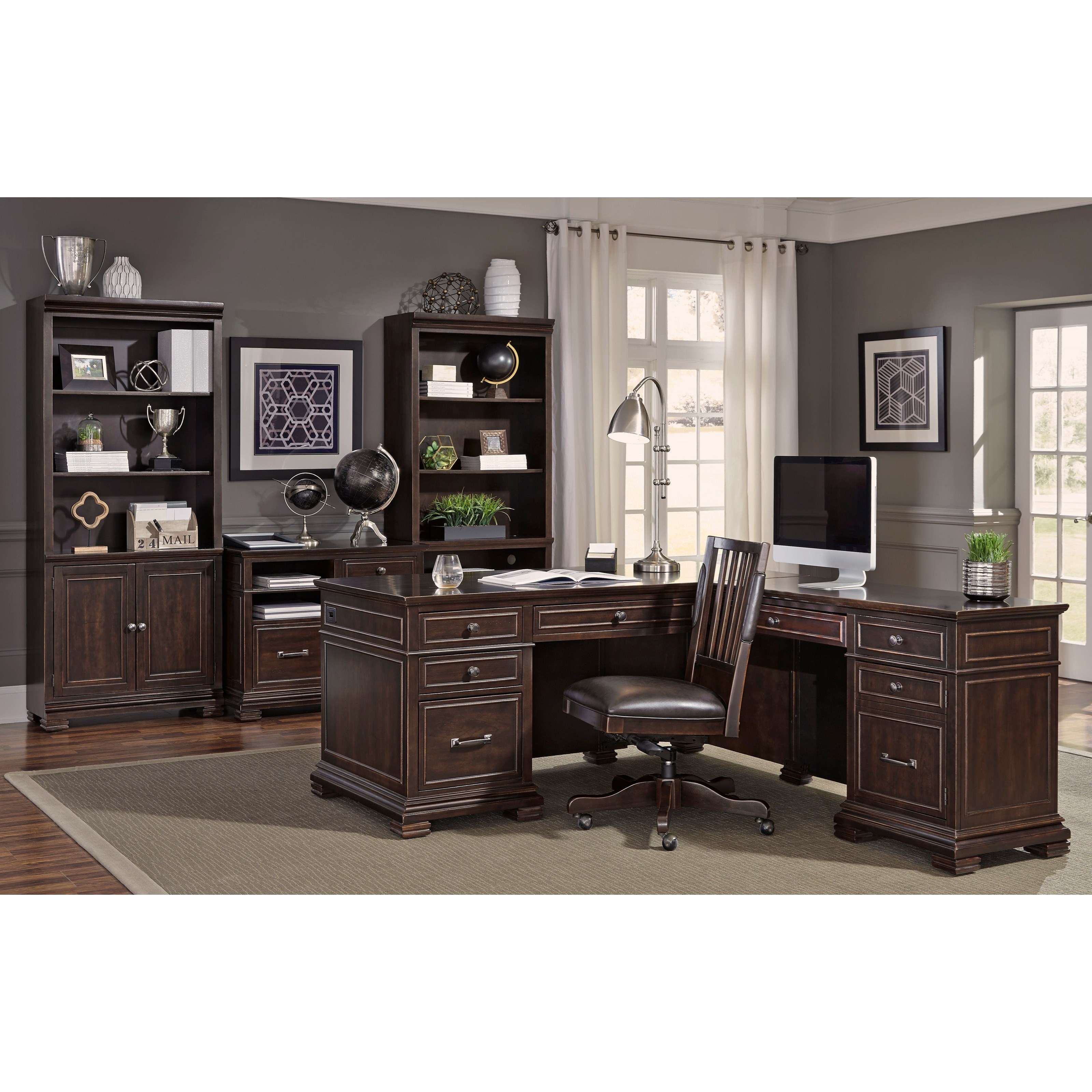 Aspenhome Weston LShaped Desk with Builtin Outlets Reeds Furniture