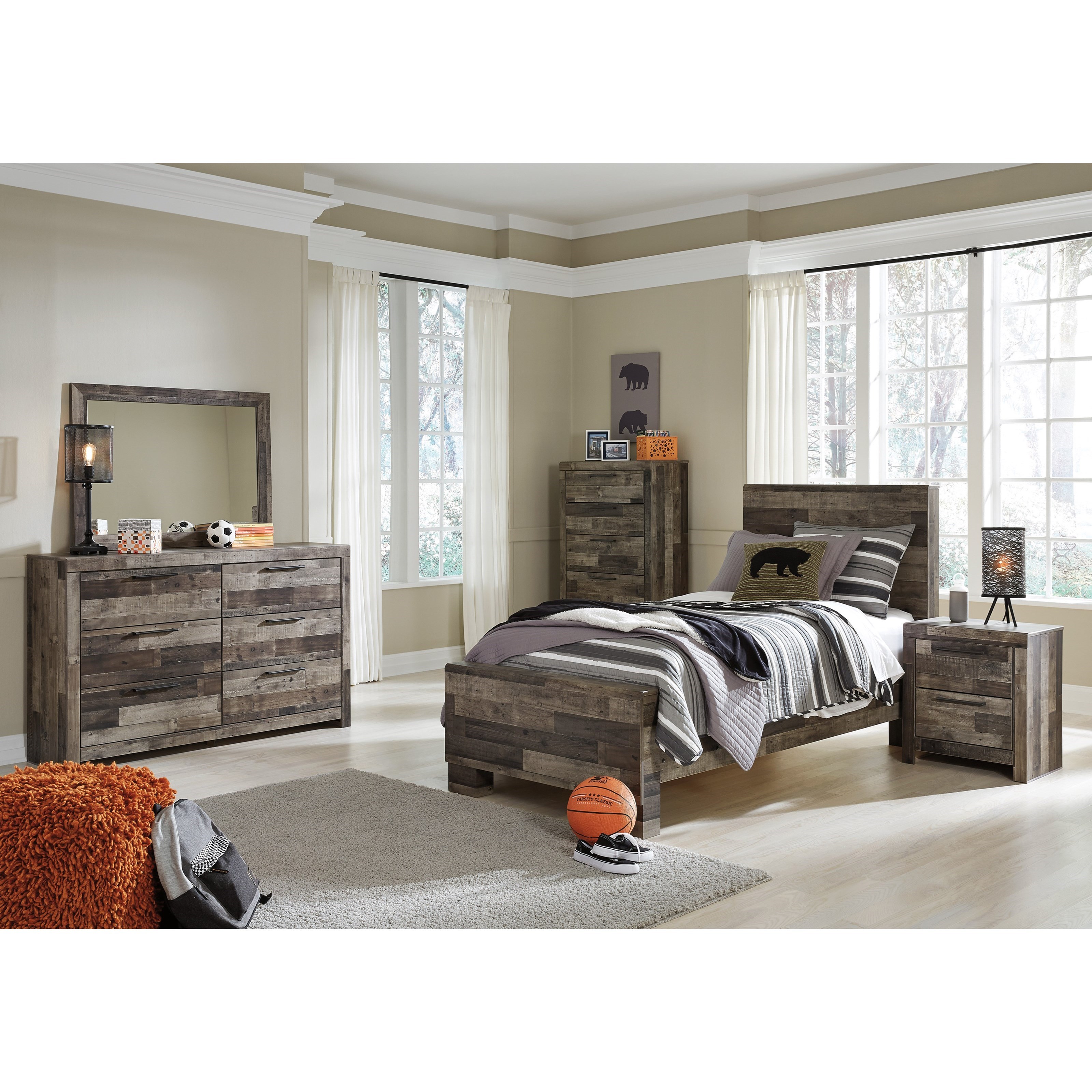 Benchcraft by Ashley Derekson Rustic Modern Twin Panel Bed Royal
