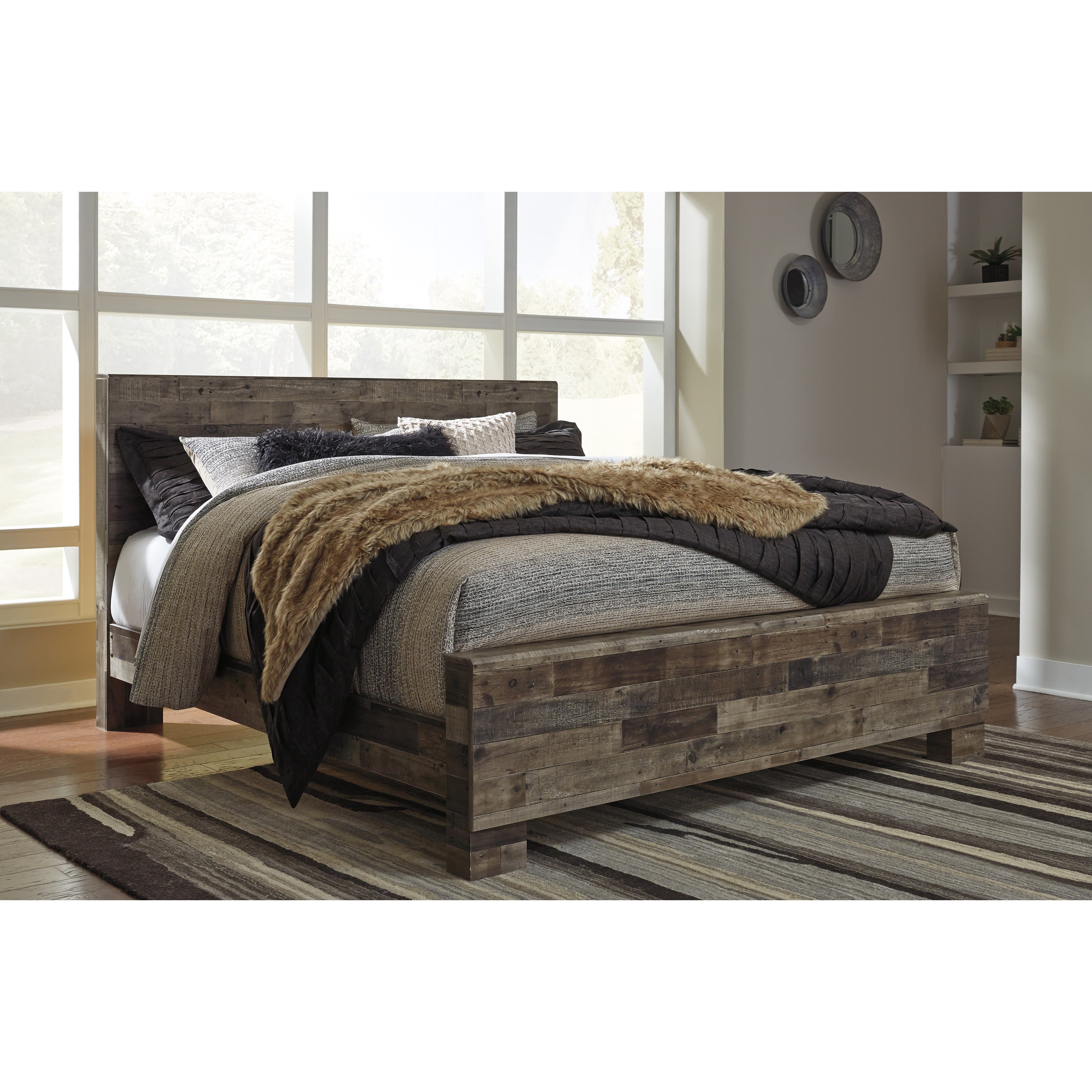Benchcraft Derekson Rustic Modern King Panel Bed Darvin Furniture