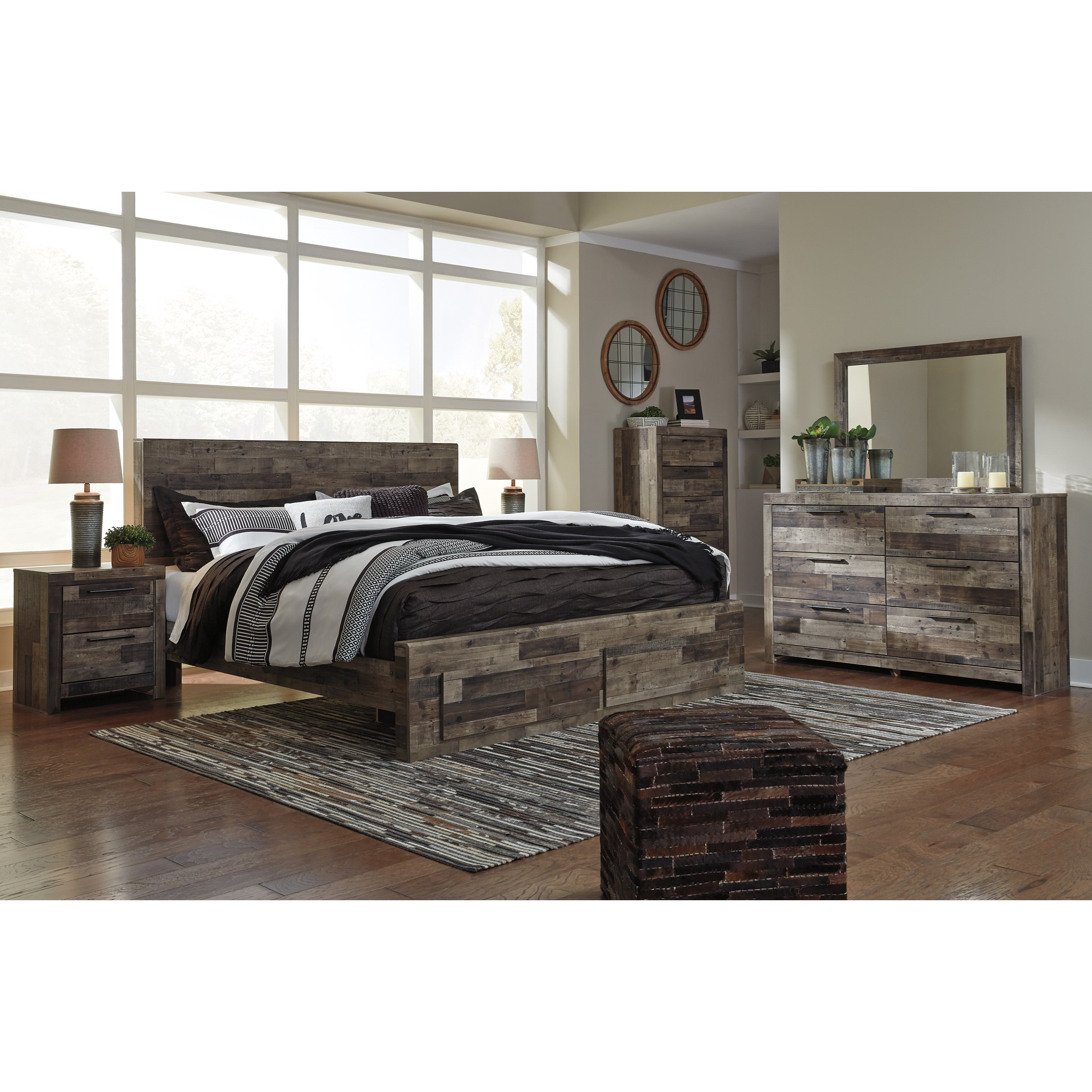 Ashley Furniture Benchcraft Derekson Rustic Modern King Storage Bed