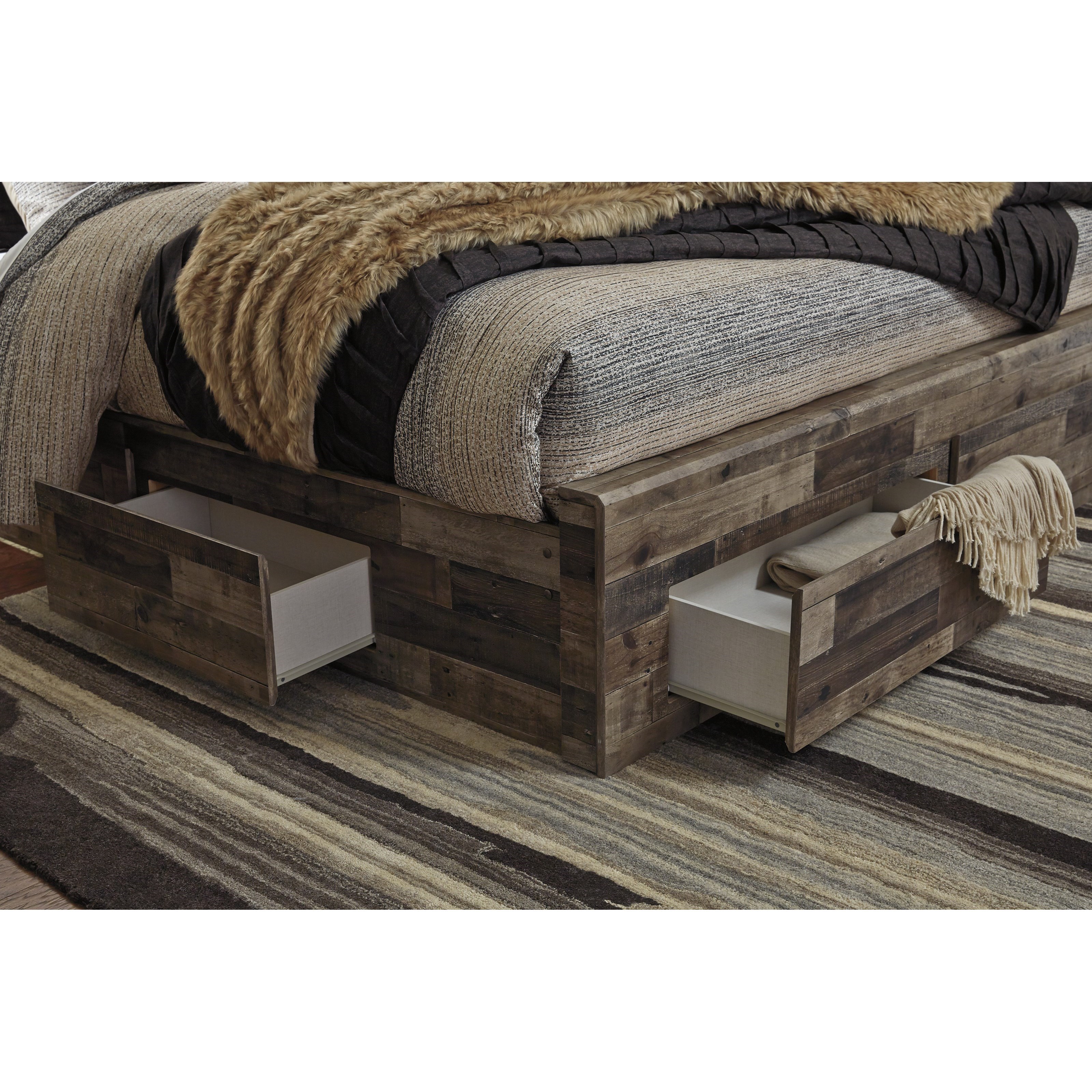 Benchcraft by Ashley Derekson Rustic Modern King Storage Bed with 6