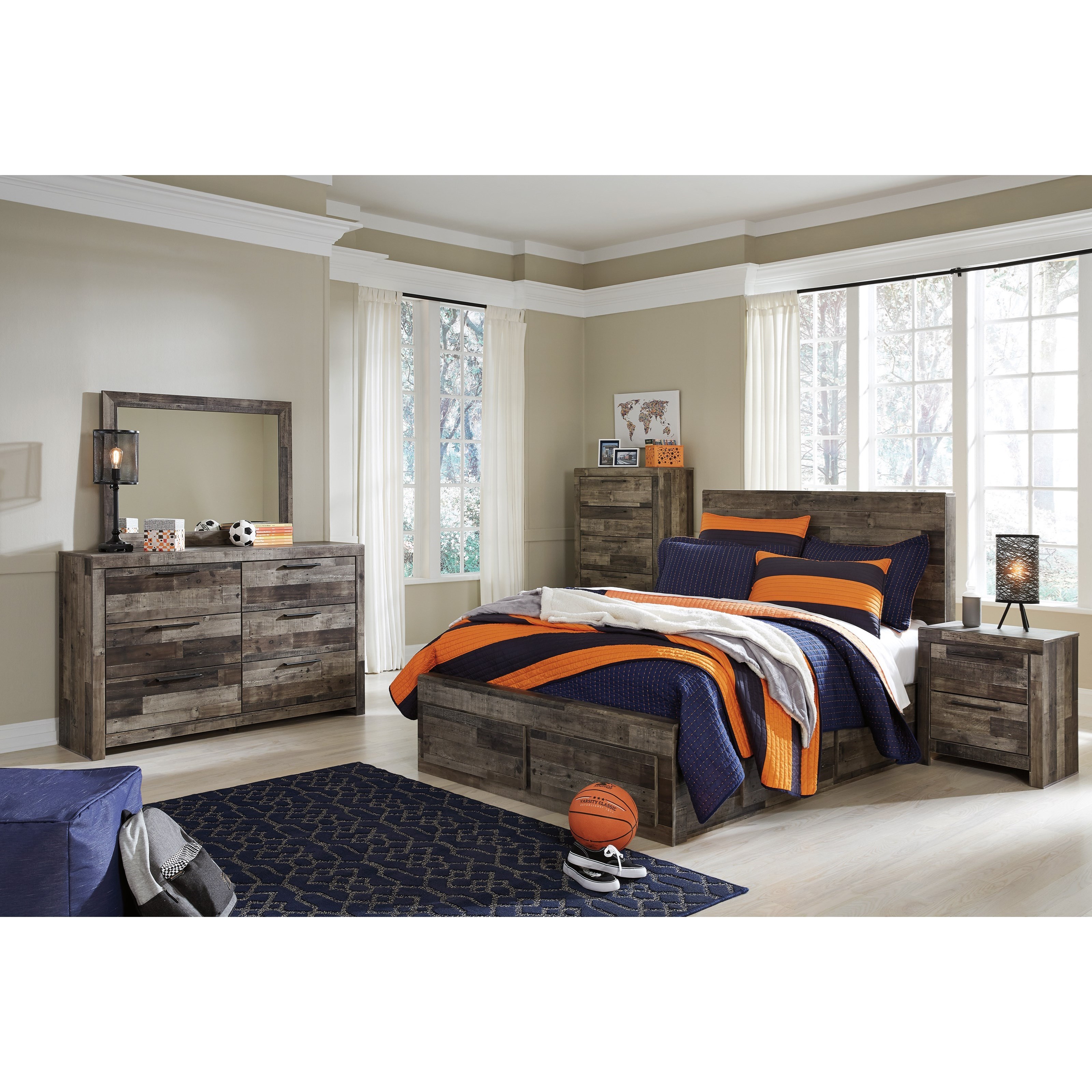 JB King Rigel Rustic Modern Full Storage Bed with 6 Drawers EFO
