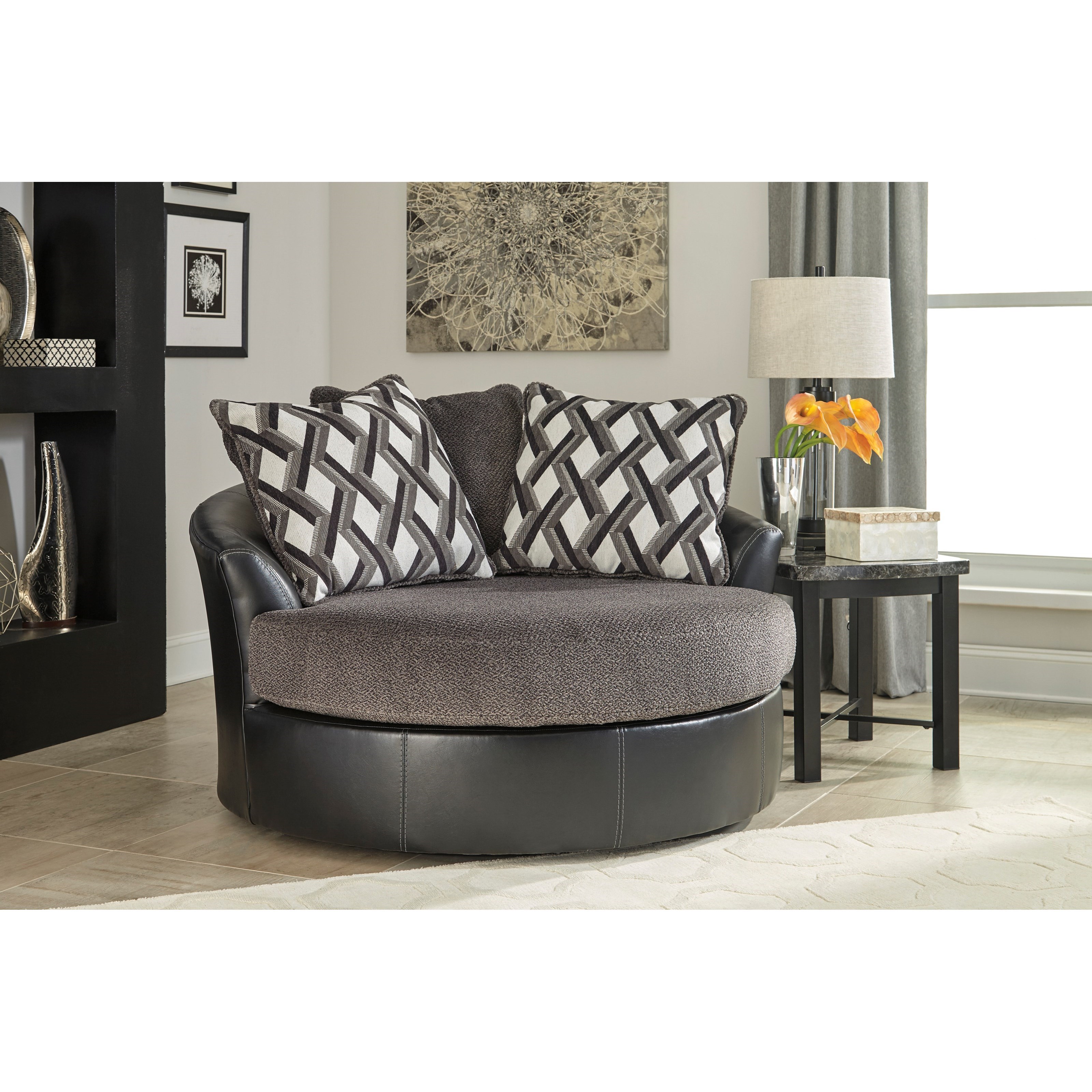 Benchcraft Kumasi Contemporary Fabric/Faux Leather Oversized Swivel