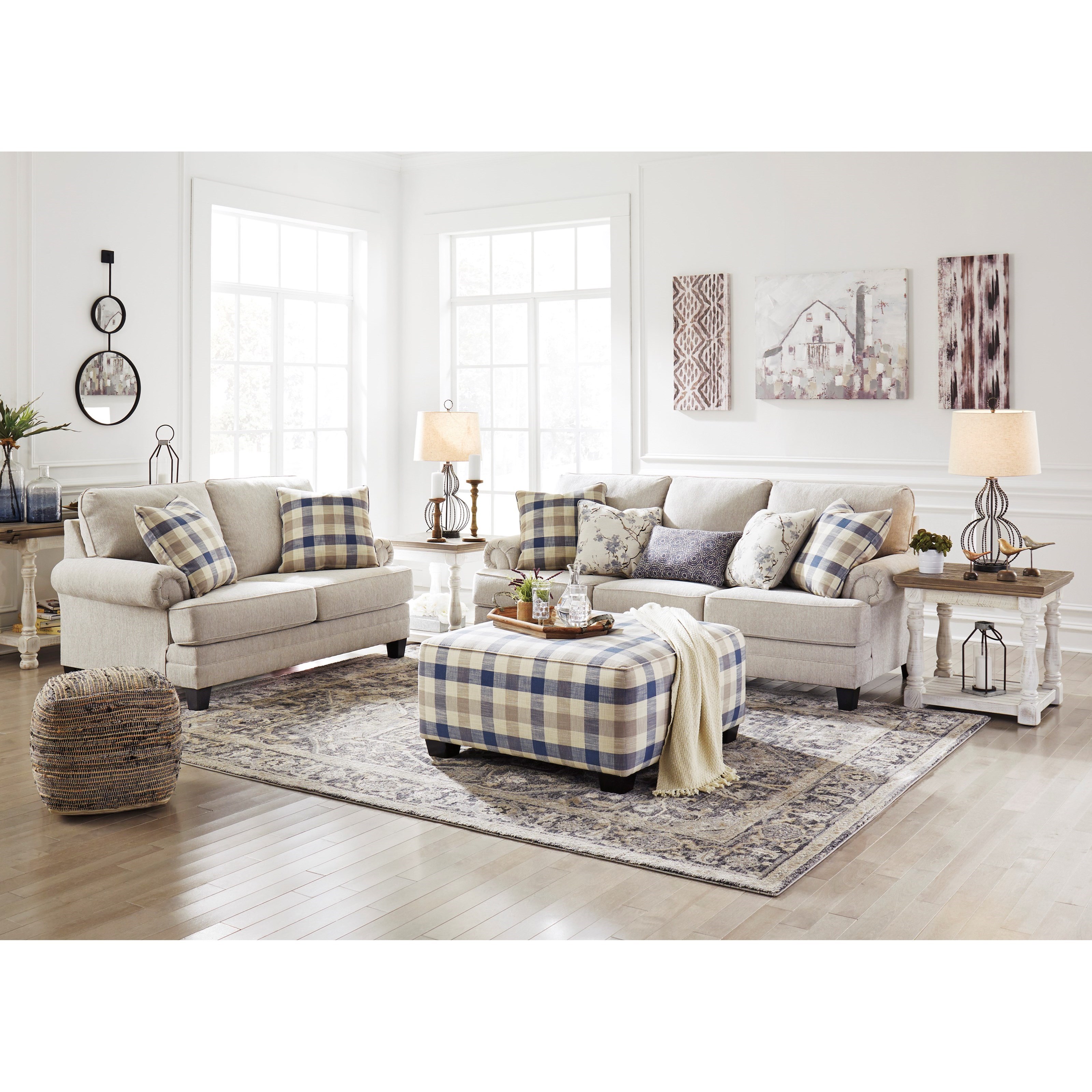 Benchcraft Meggett Plaid Square Oversized Accent Ottoman Sheely's Furniture & Appliance Ottomans