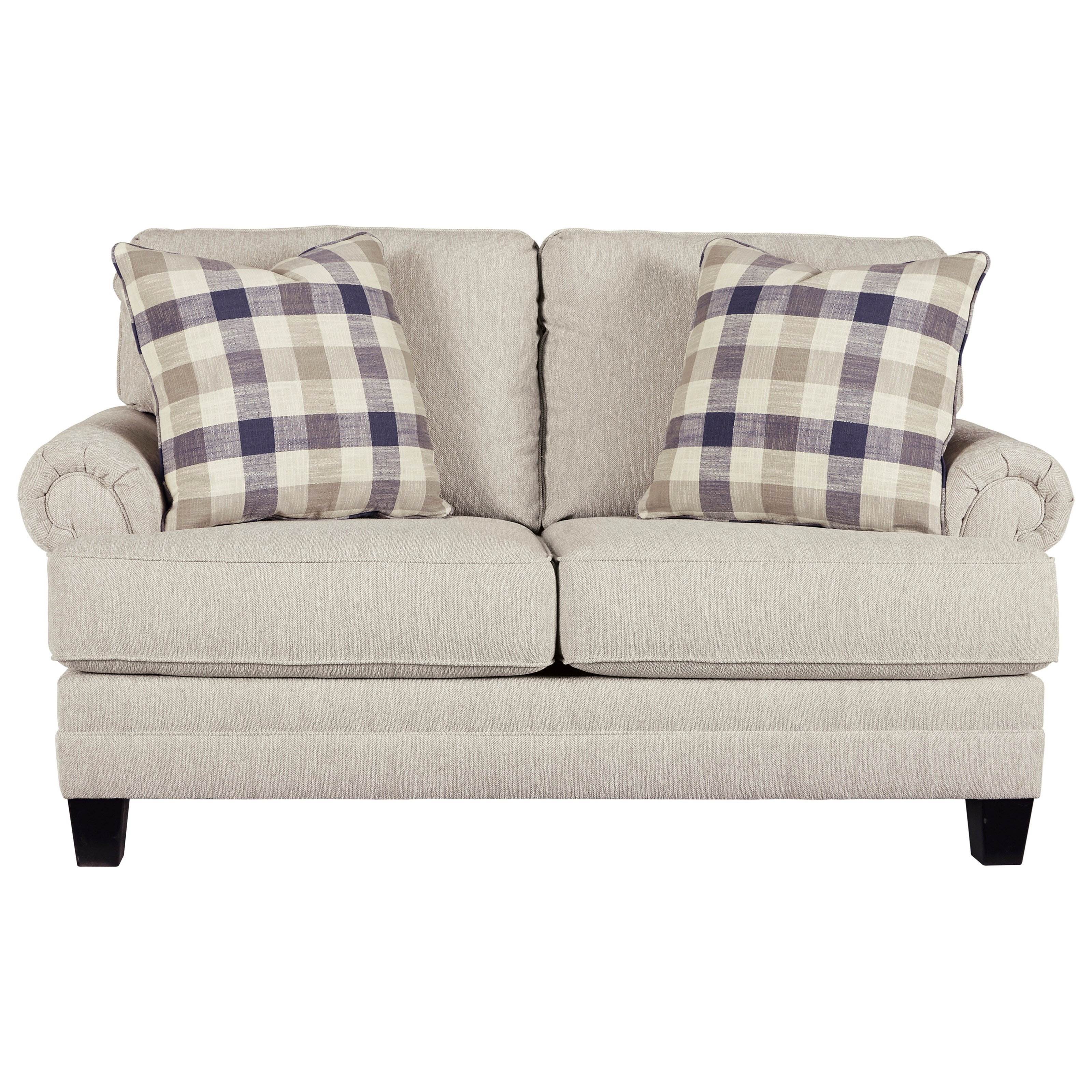 Benchcraft Meggett Loveseat with Rolled Arms with Pleats Wayside