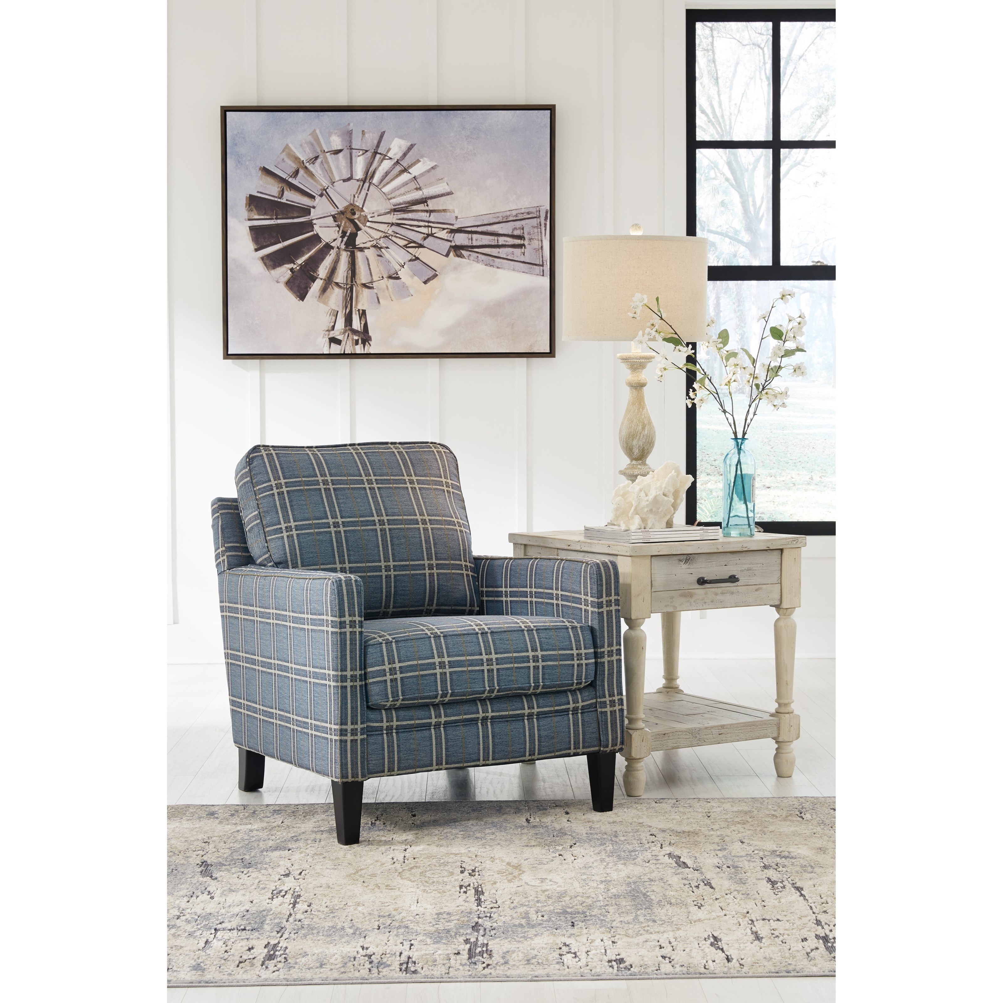 Ashley Traemore Checker Print Blue Accent Chair Godby Home