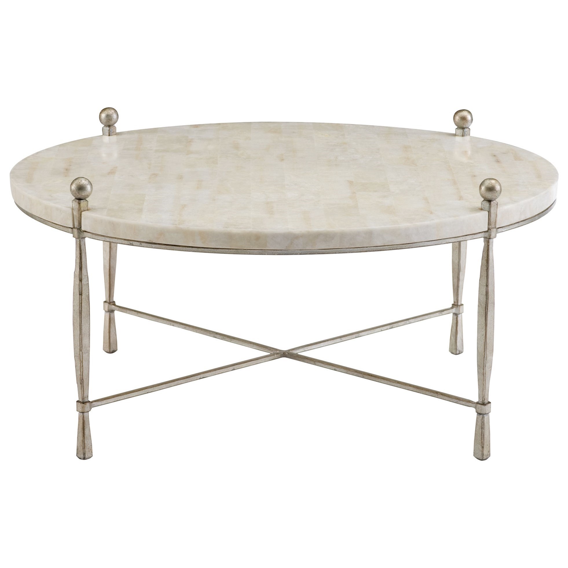 Bernhardt Clarion Round Cocktail Table with White Stone Top Reeds