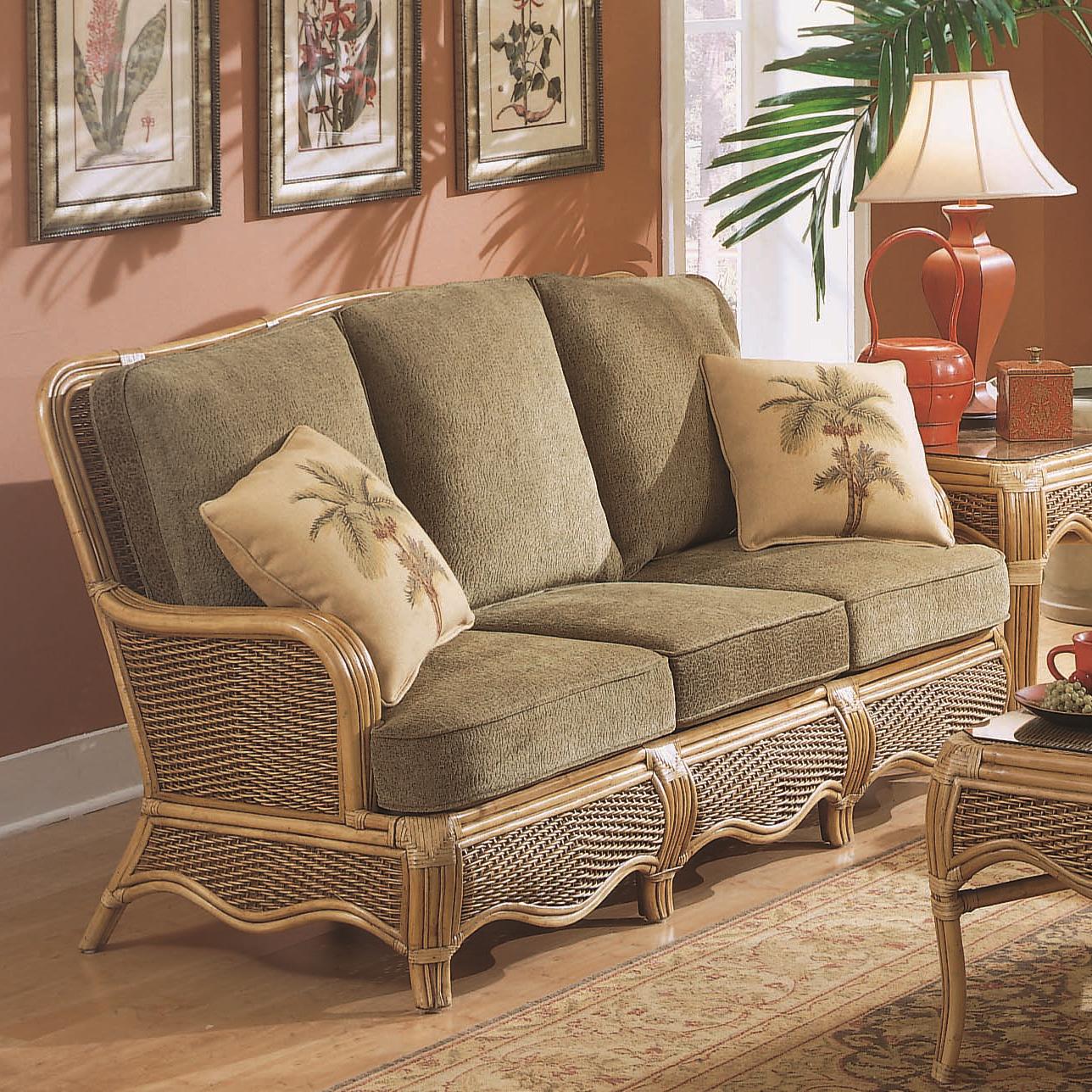 Braxton Culler Shorewood 1910011 Tropical Rattan Three Seater Sofa with Serpentine Mouldings
