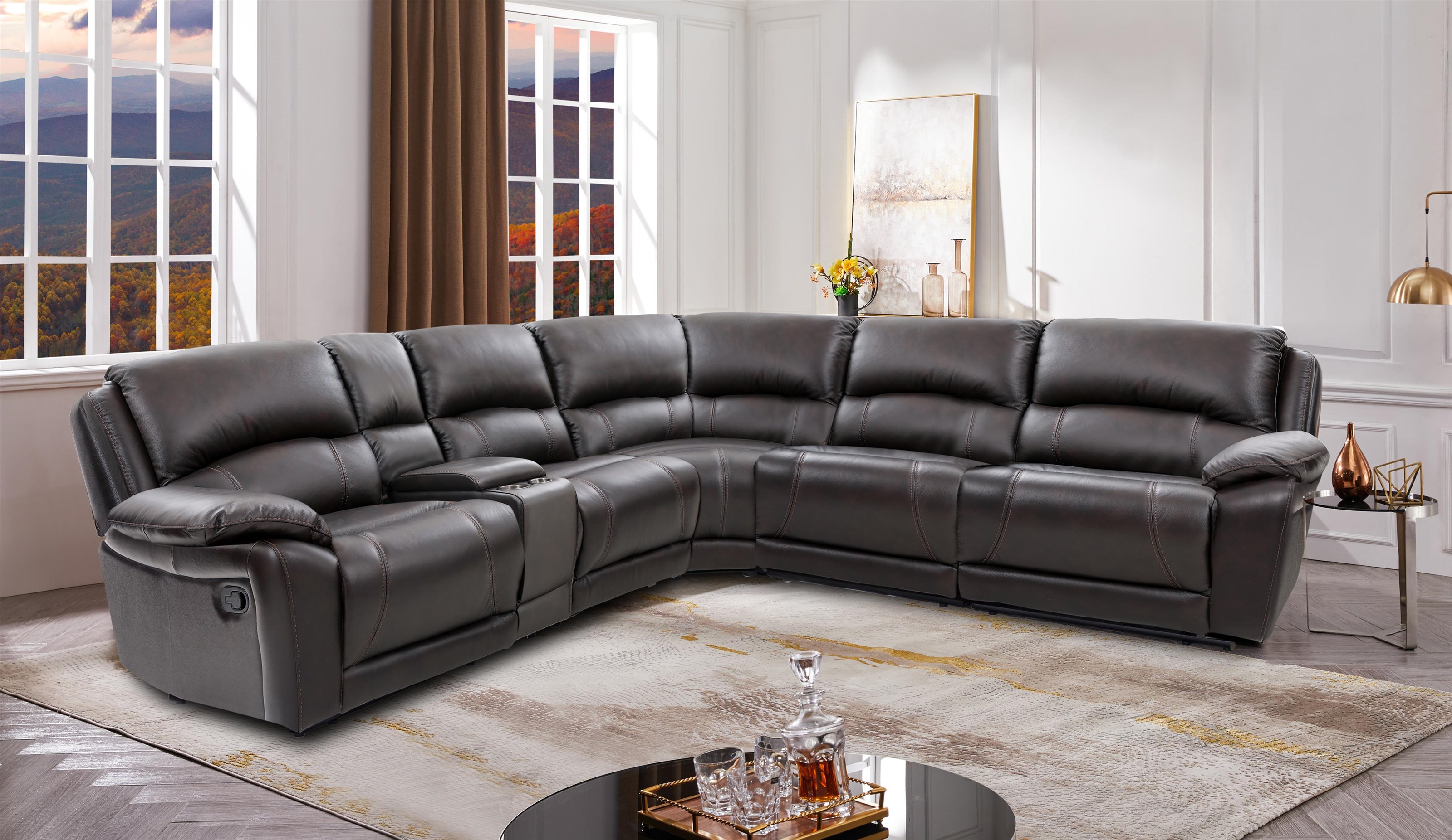 Pulaski Dunhill Grey Leather Power Reclining Sectional Sofa