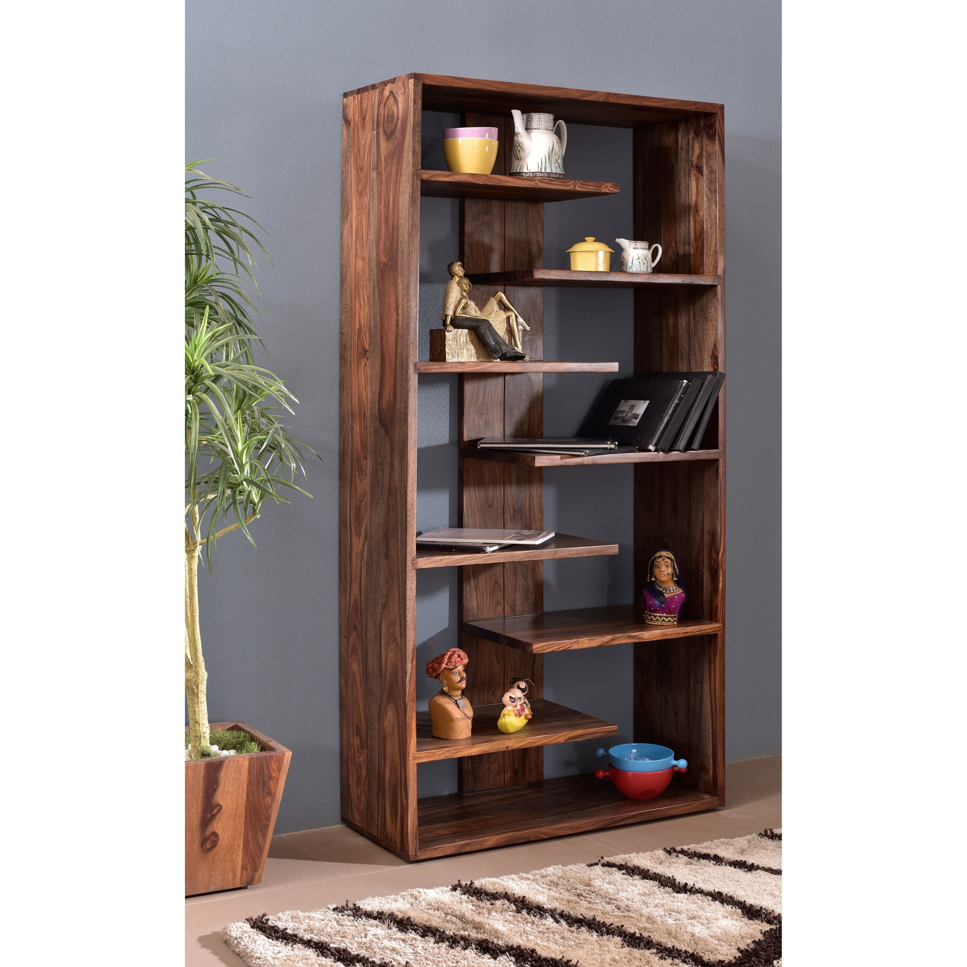 Coast to Coast Imports Brownstone Bookcase with Offset Shelves