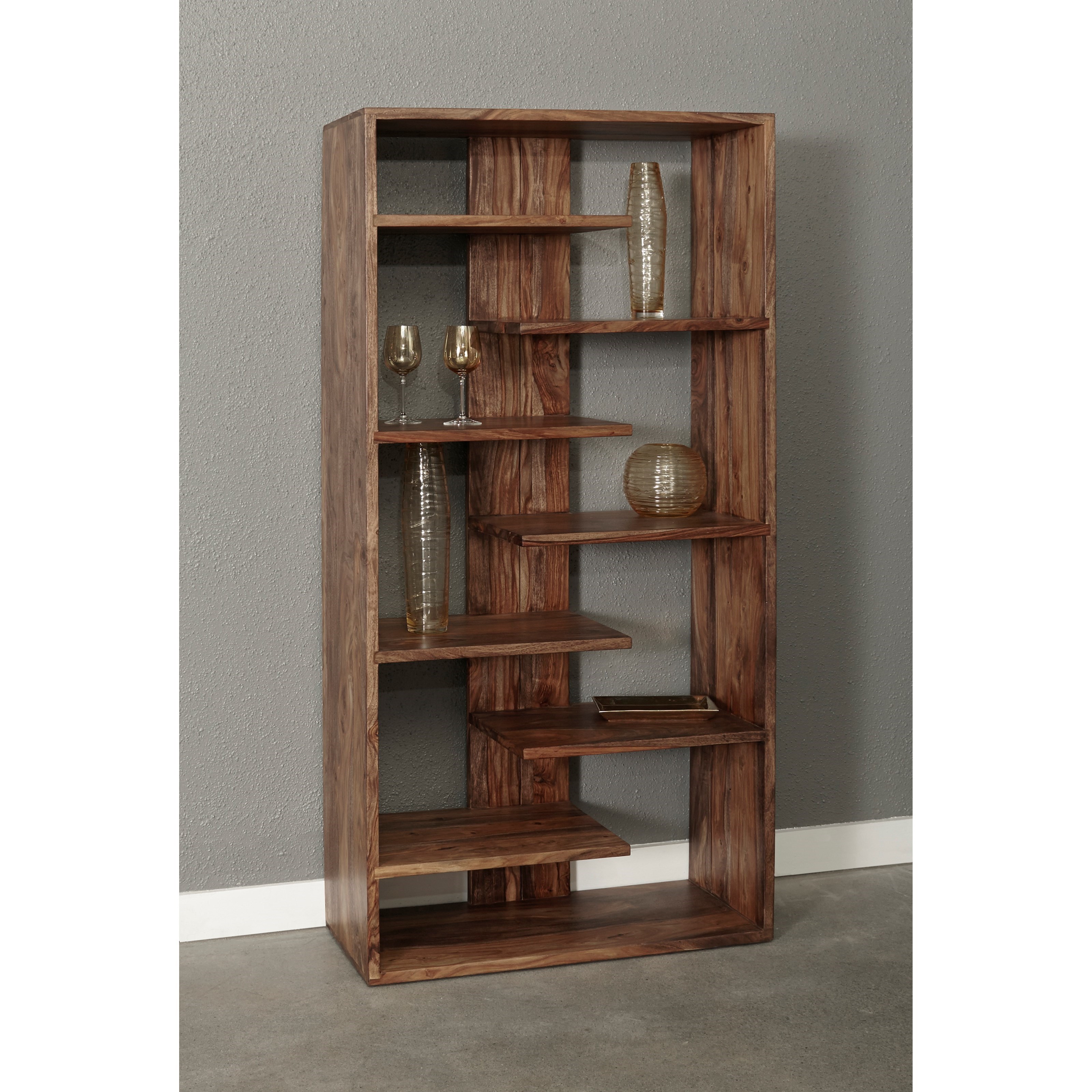 Coast to Coast Imports Brownstone Bookcase with Offset Shelves