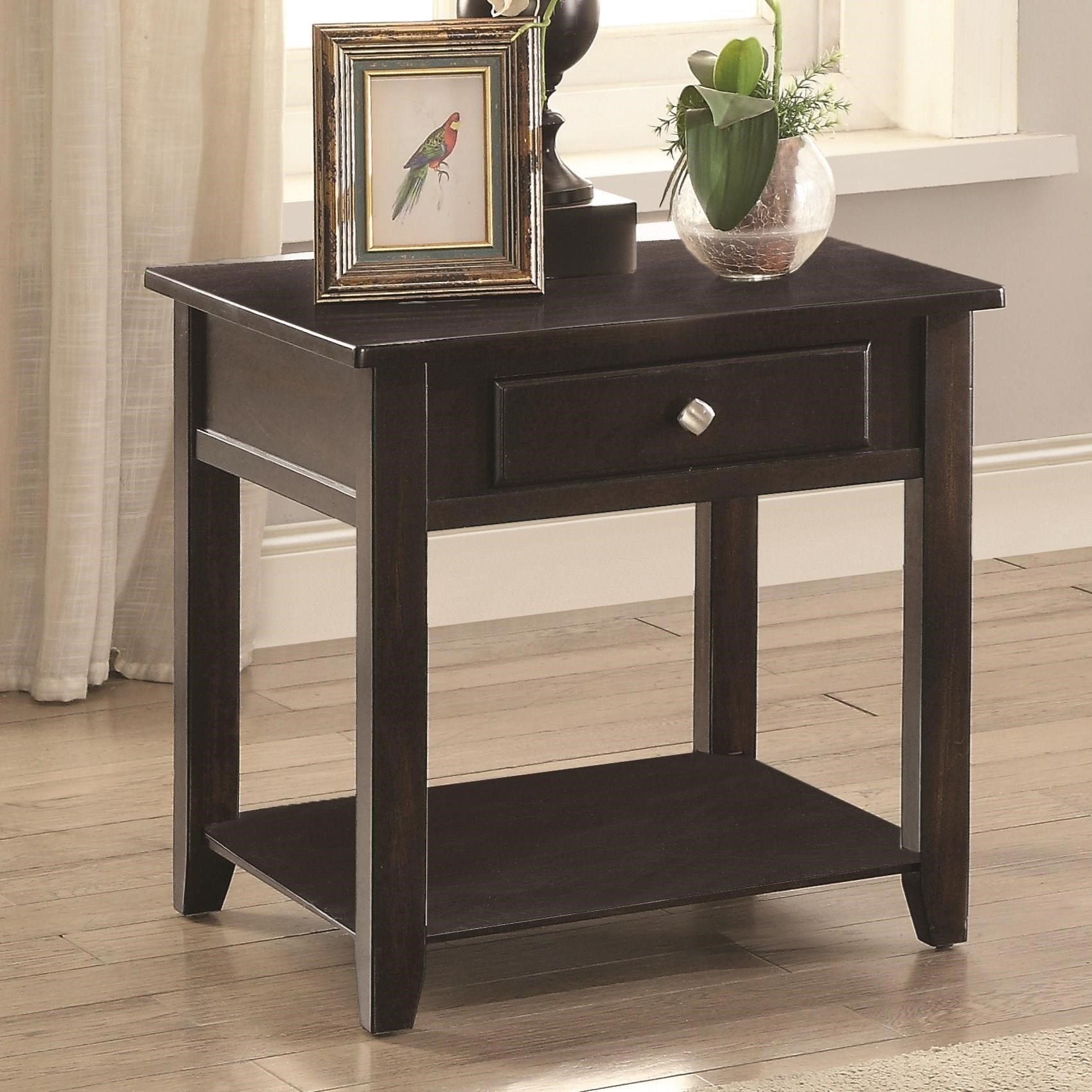 Coaster 72103 Square End Table with Drawer and Shelf Rife's Home