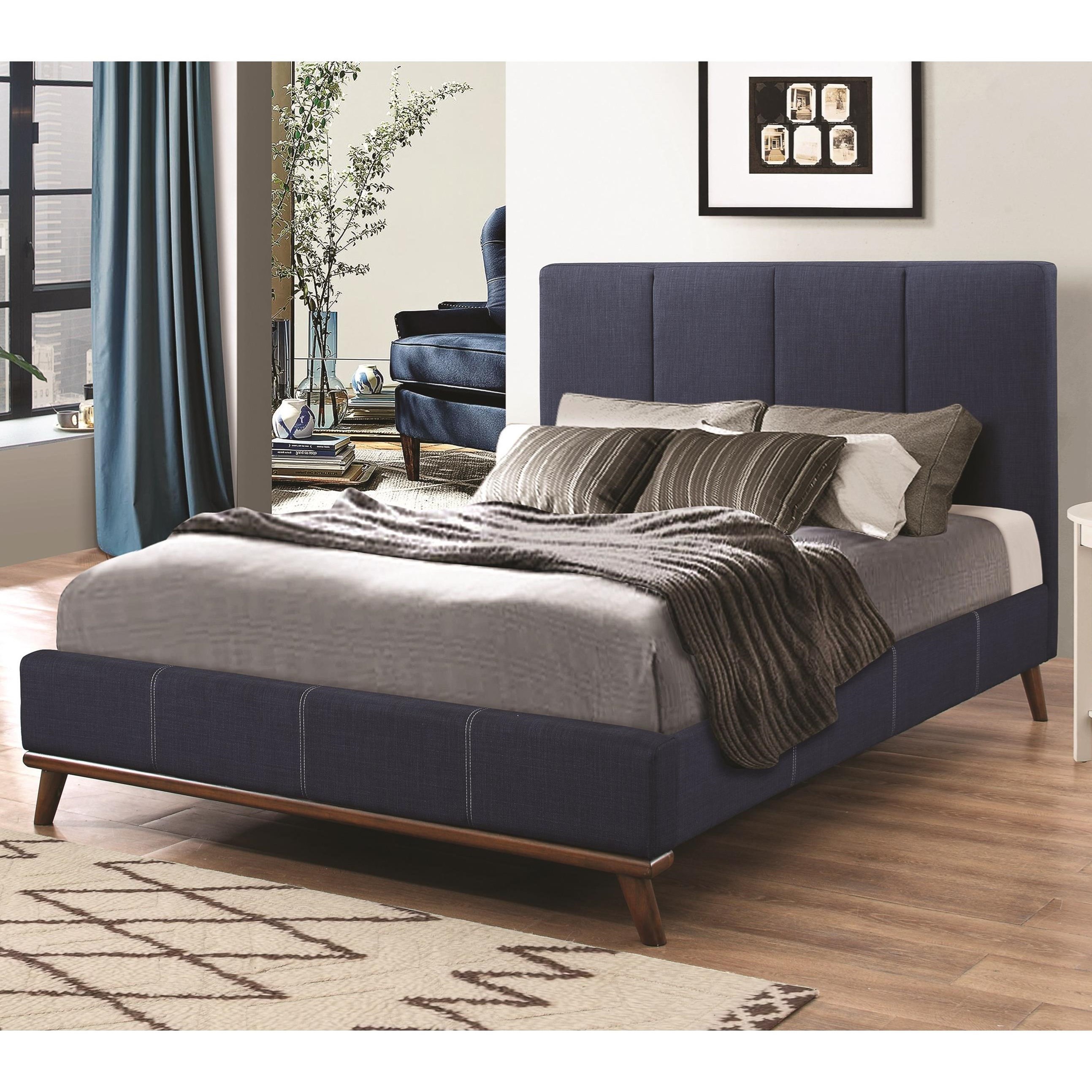 Coaster Charity Queen Bed with Blue Channeled Upholstery Value City