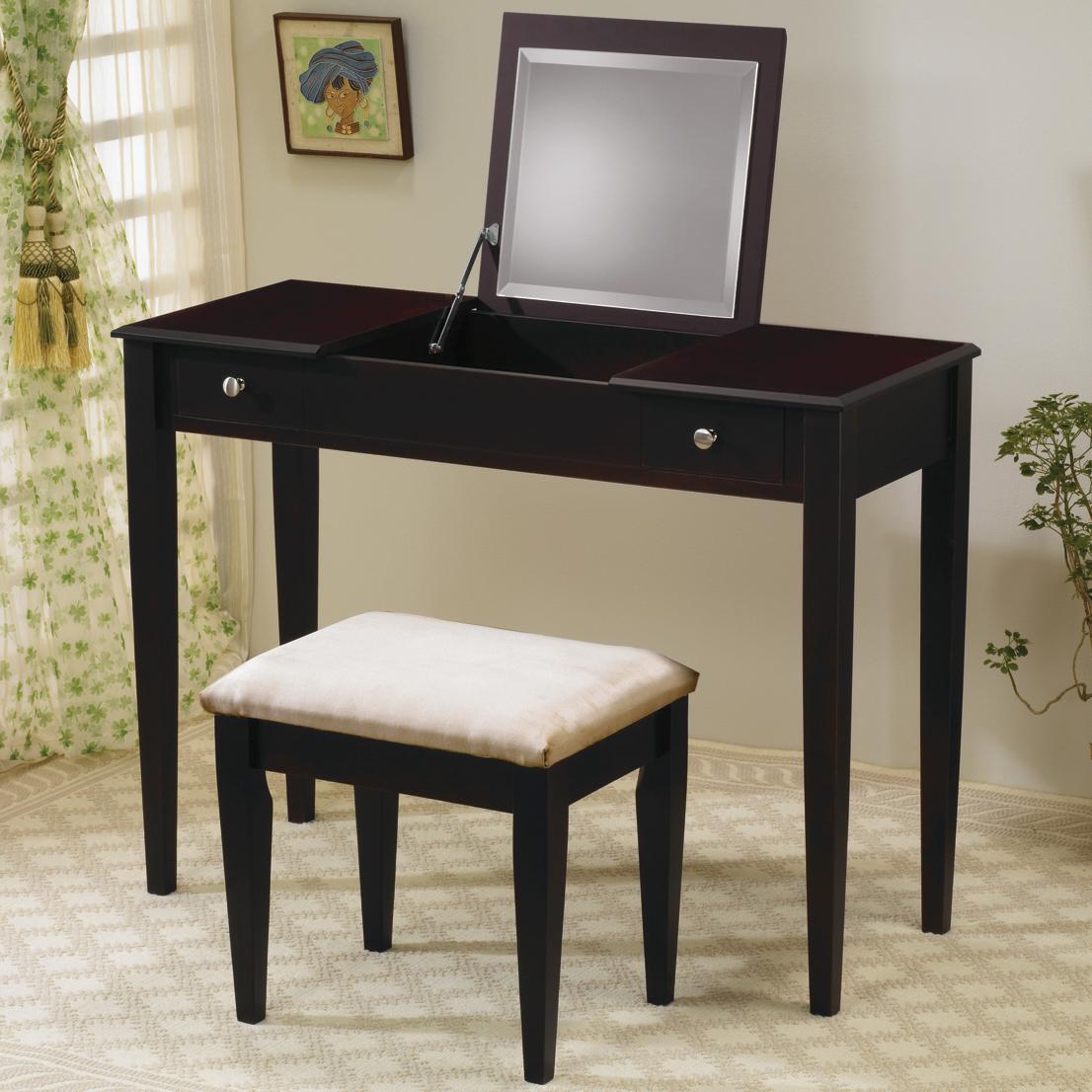 Coaster Vanities Contemporary Flip Top Vanity and Stool with Fabric
