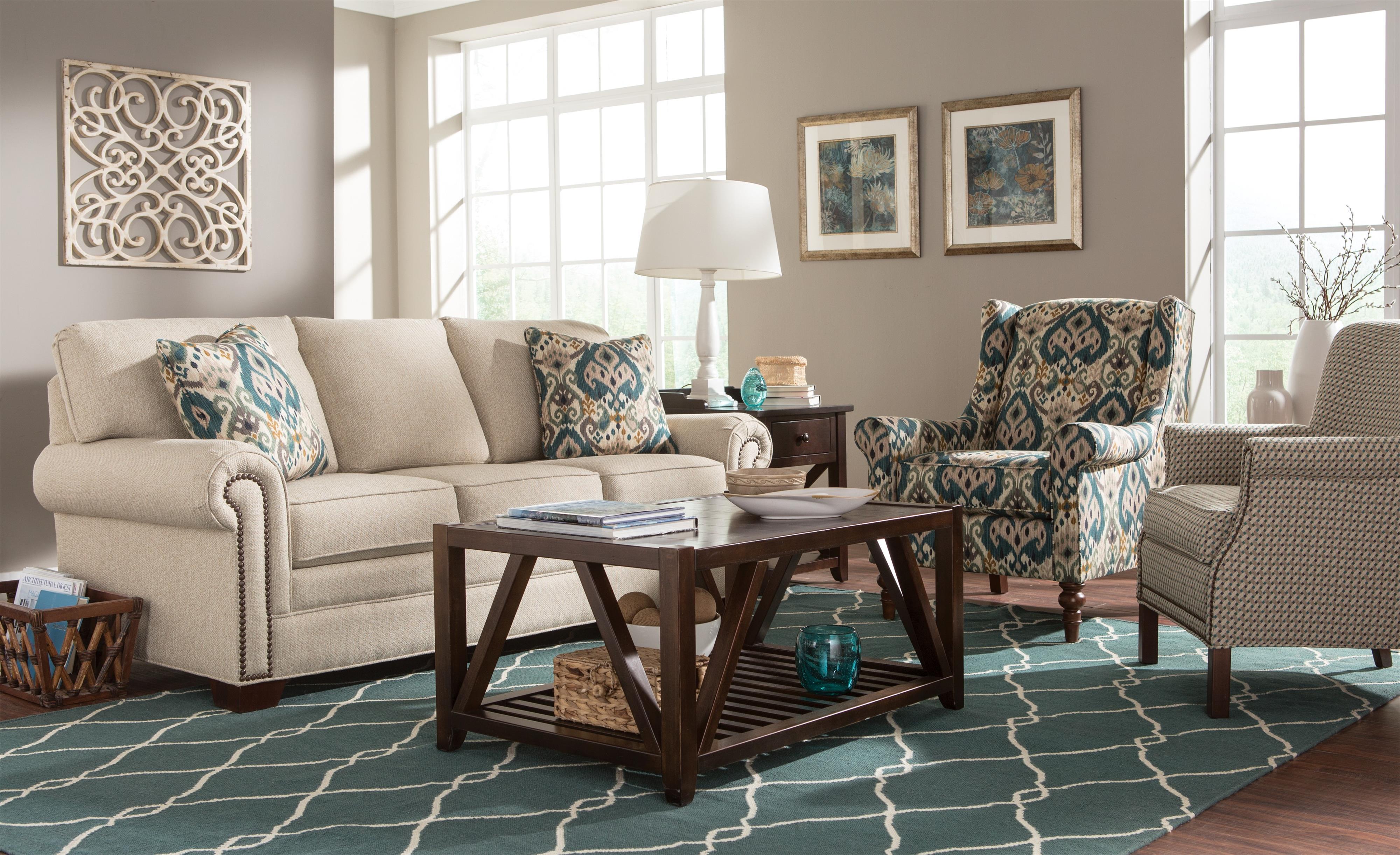 Craftmaster 7565 Transitional Sofa with Large Rolled Arms and Brass