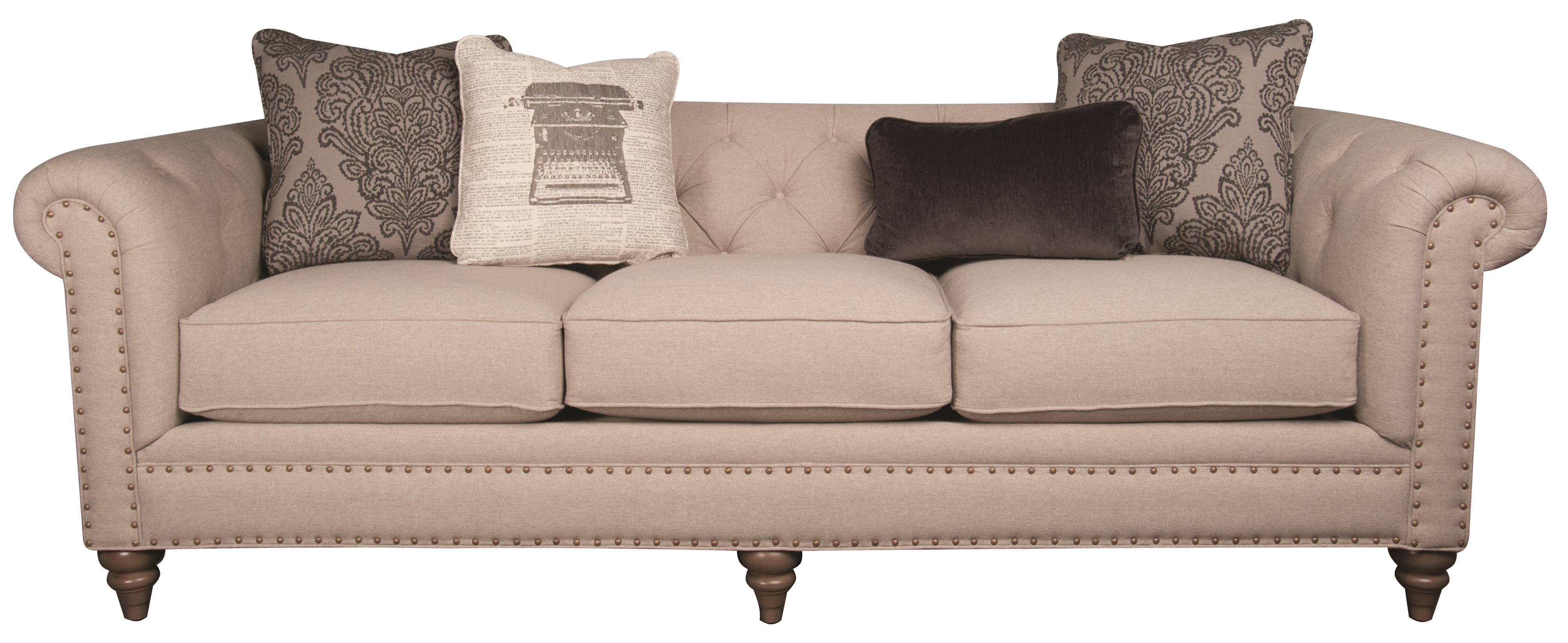 Main & Madison Humphrey Classic Modern Long Sofa with Decorative Pillows and Nailhead Trim