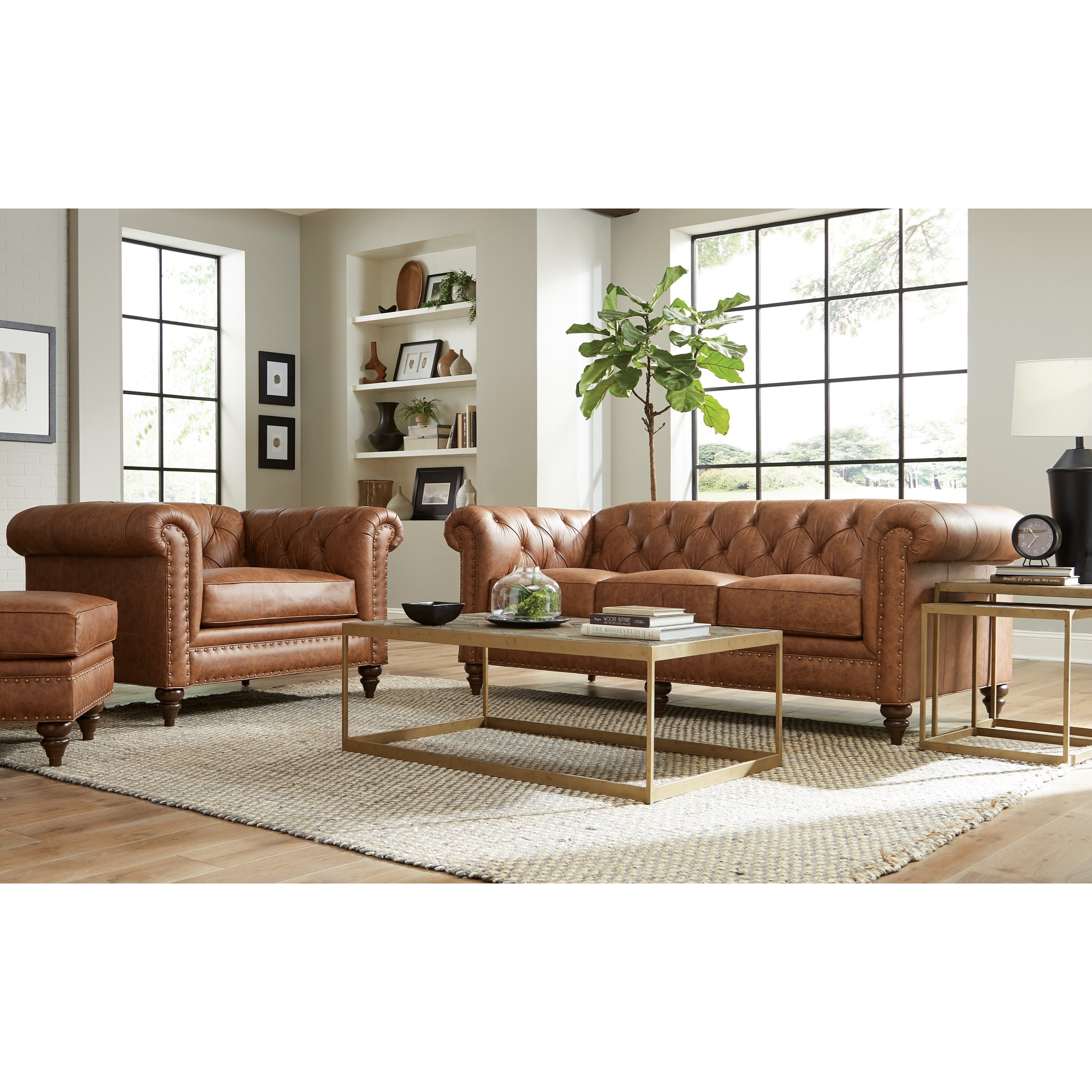 Hickorycraft L743150 Traditional 88 Inch Leather Chesterfield Sofa Howell Furniture Sofas