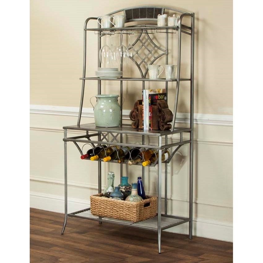 Cramco, Inc Triumph Pewter and Marble Baker's Rack with Wine Storage and Open Shelves Value