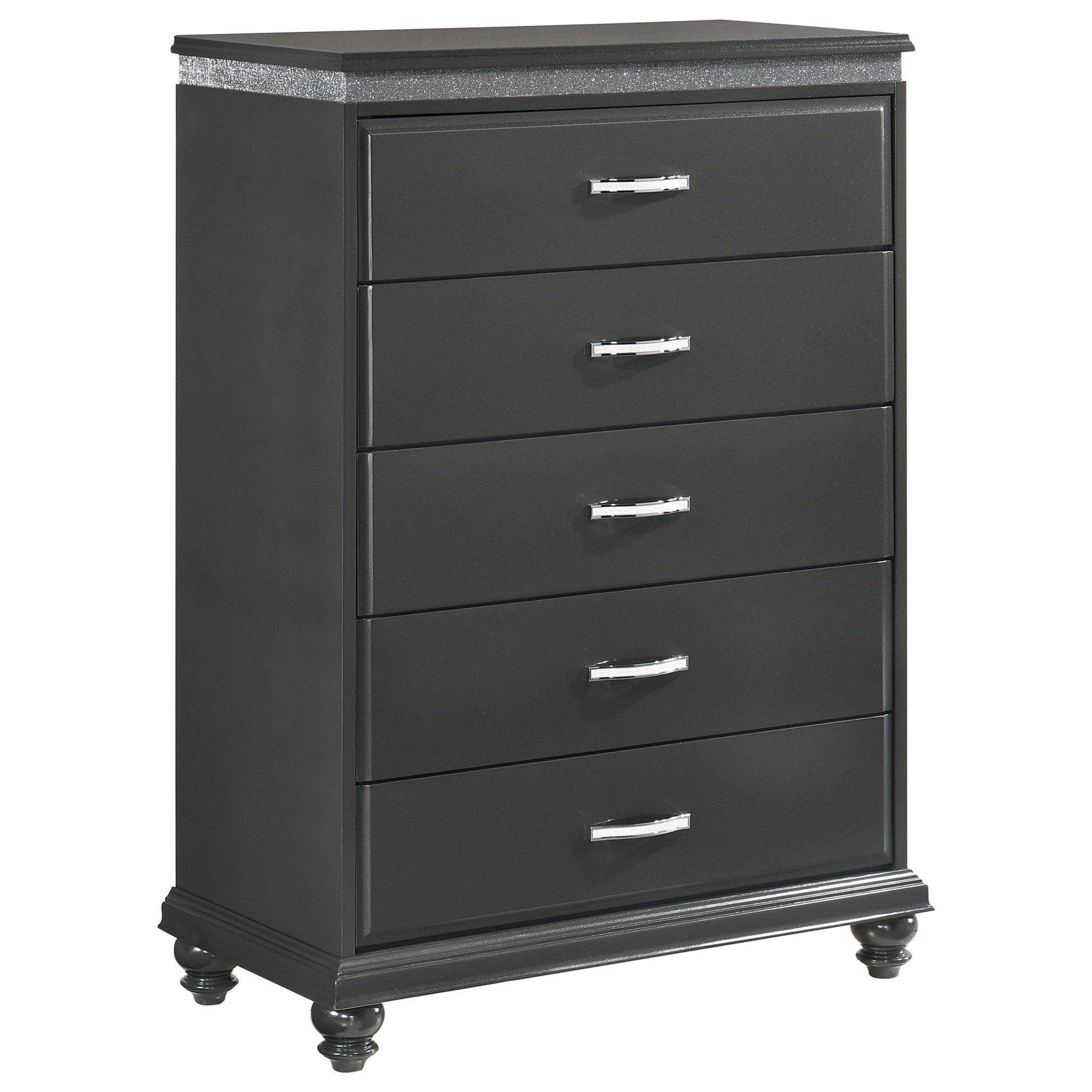 Crown Mark FRAMPTON Glam Chest of Drawers with Bun Feet A1 Furniture & Mattress Drawer Chests