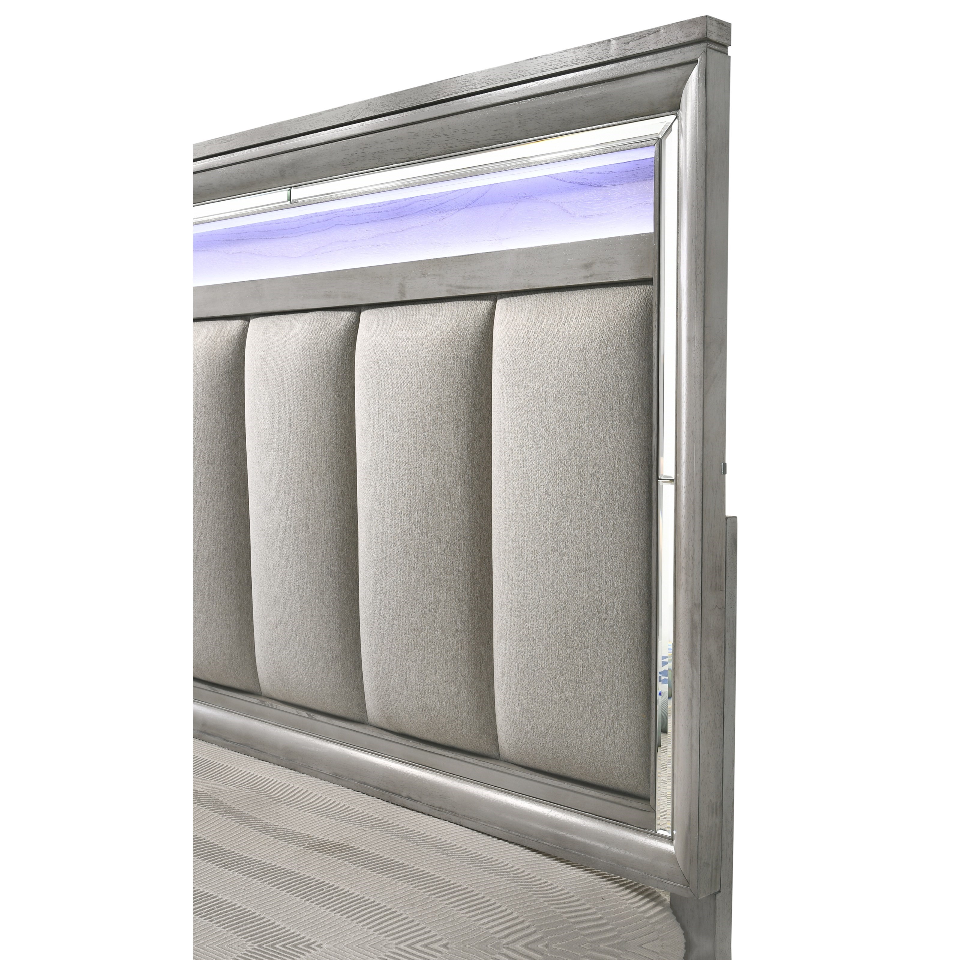 Crown Mark Vail Glam Upholstered Queen Bed with Mirrored Accents